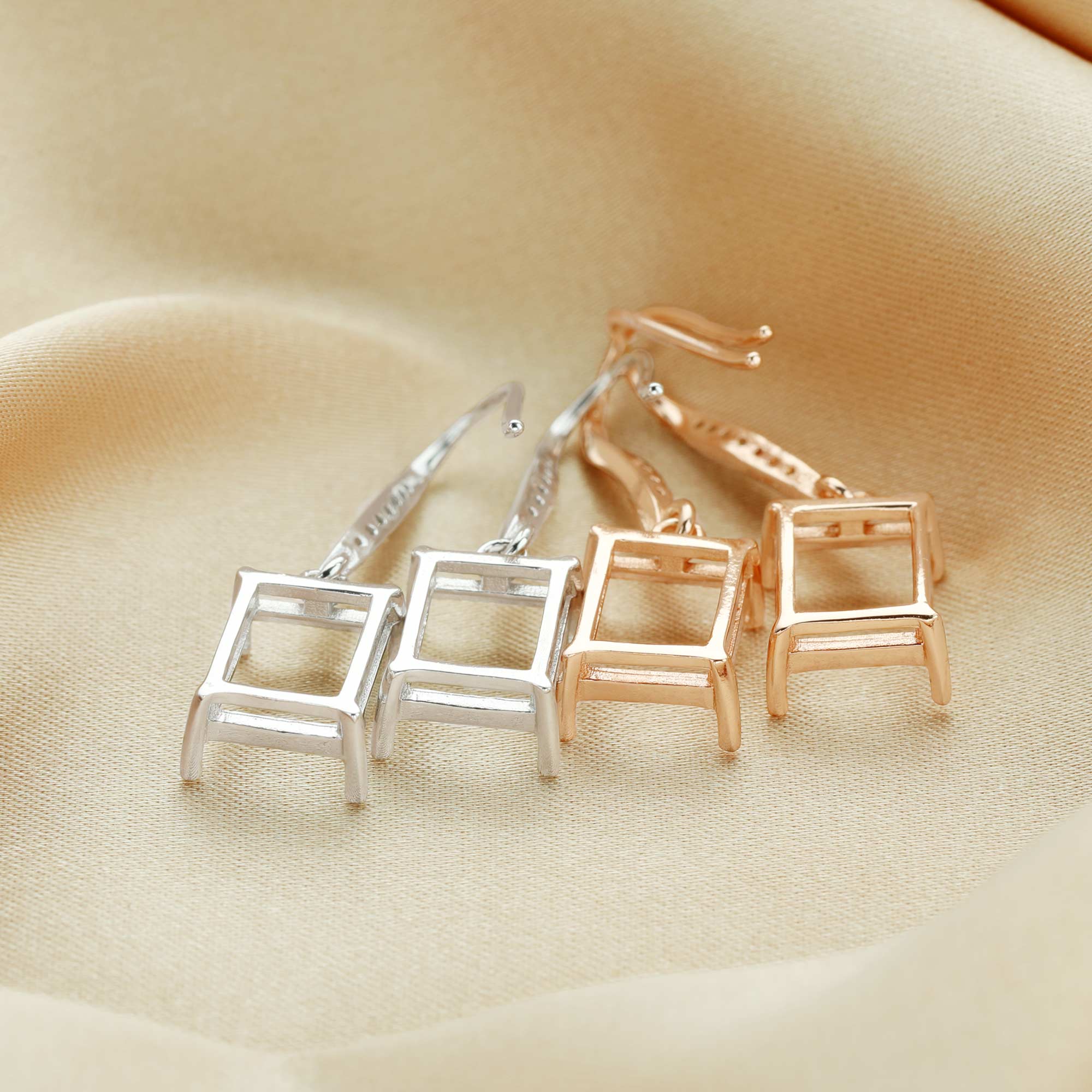 1Pair 8x10MM Rectangle Hook Earrings Settings Rose Gold Plated Solid 925 Sterling Silver Bezel DIY Supplies for Gemstone Jewelry 1706059 - Click Image to Close