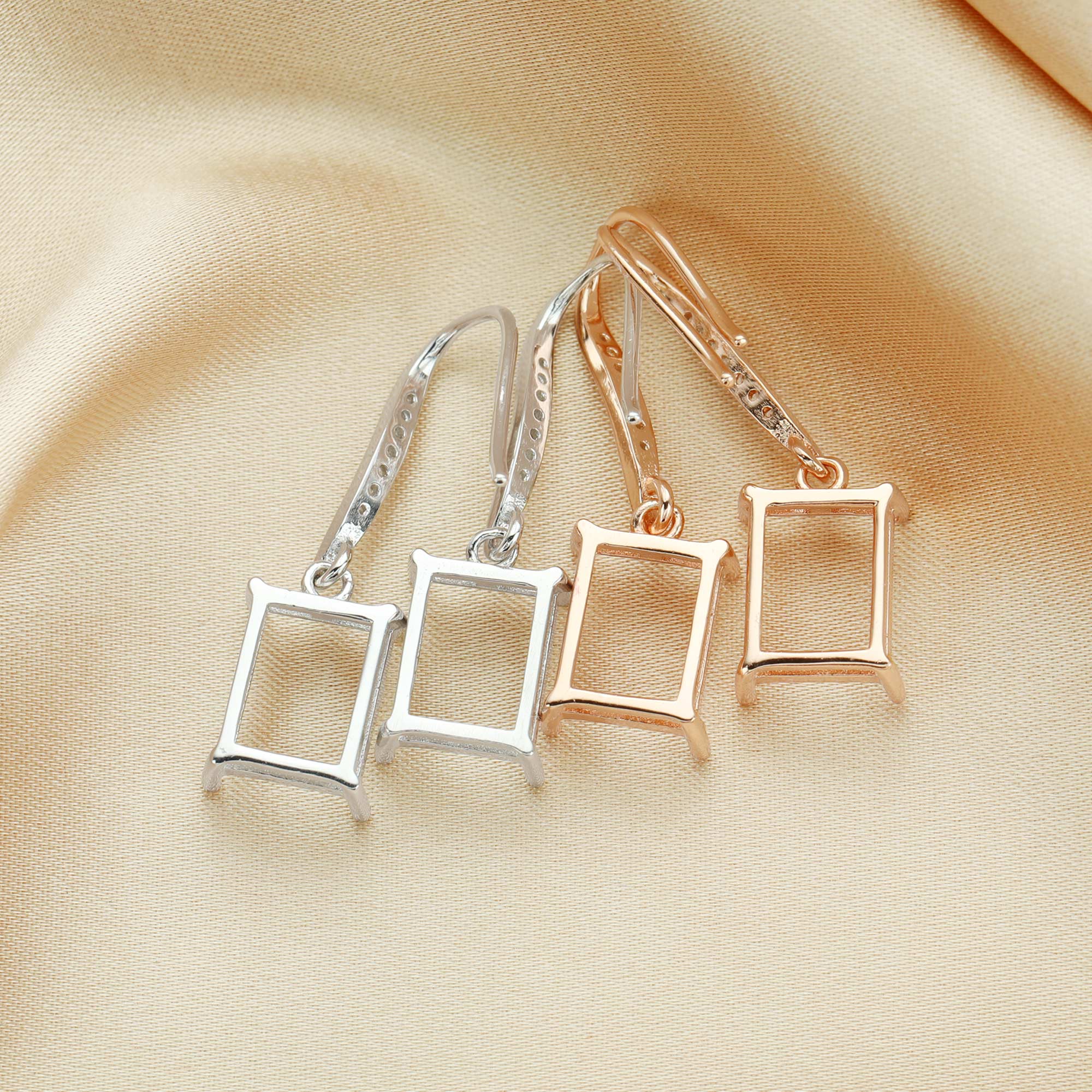 1Pair 8x10MM Rectangle Hook Earrings Settings Rose Gold Plated Solid 925 Sterling Silver Bezel DIY Supplies for Gemstone Jewelry 1706059 - Click Image to Close