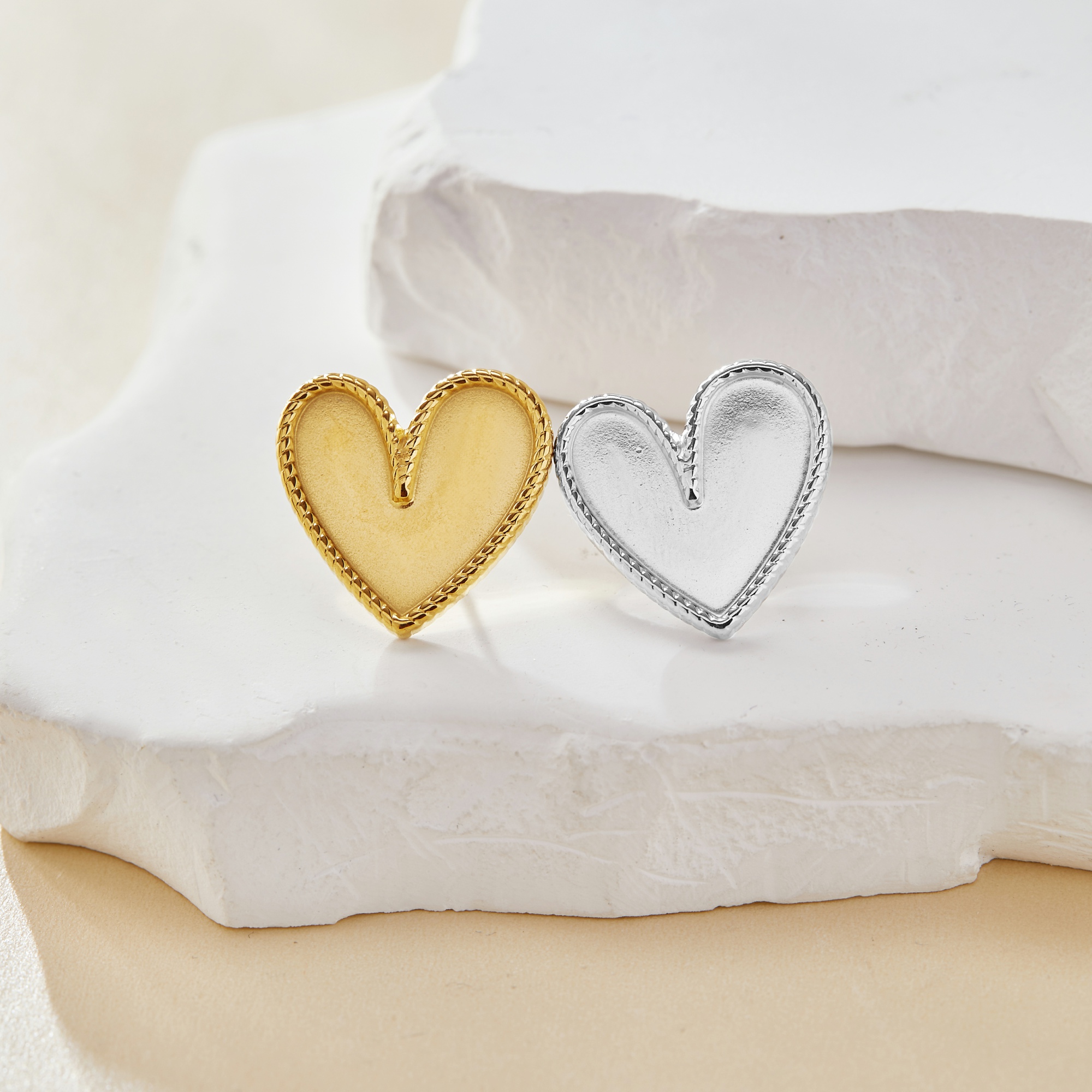 Keepsake Breastmilk Stainless Steel Big Heart Bezel Earrings Settings, Gold Plated 304L Studs Earrings,0.5MM Deep DIY Supplies 1706146 - Click Image to Close