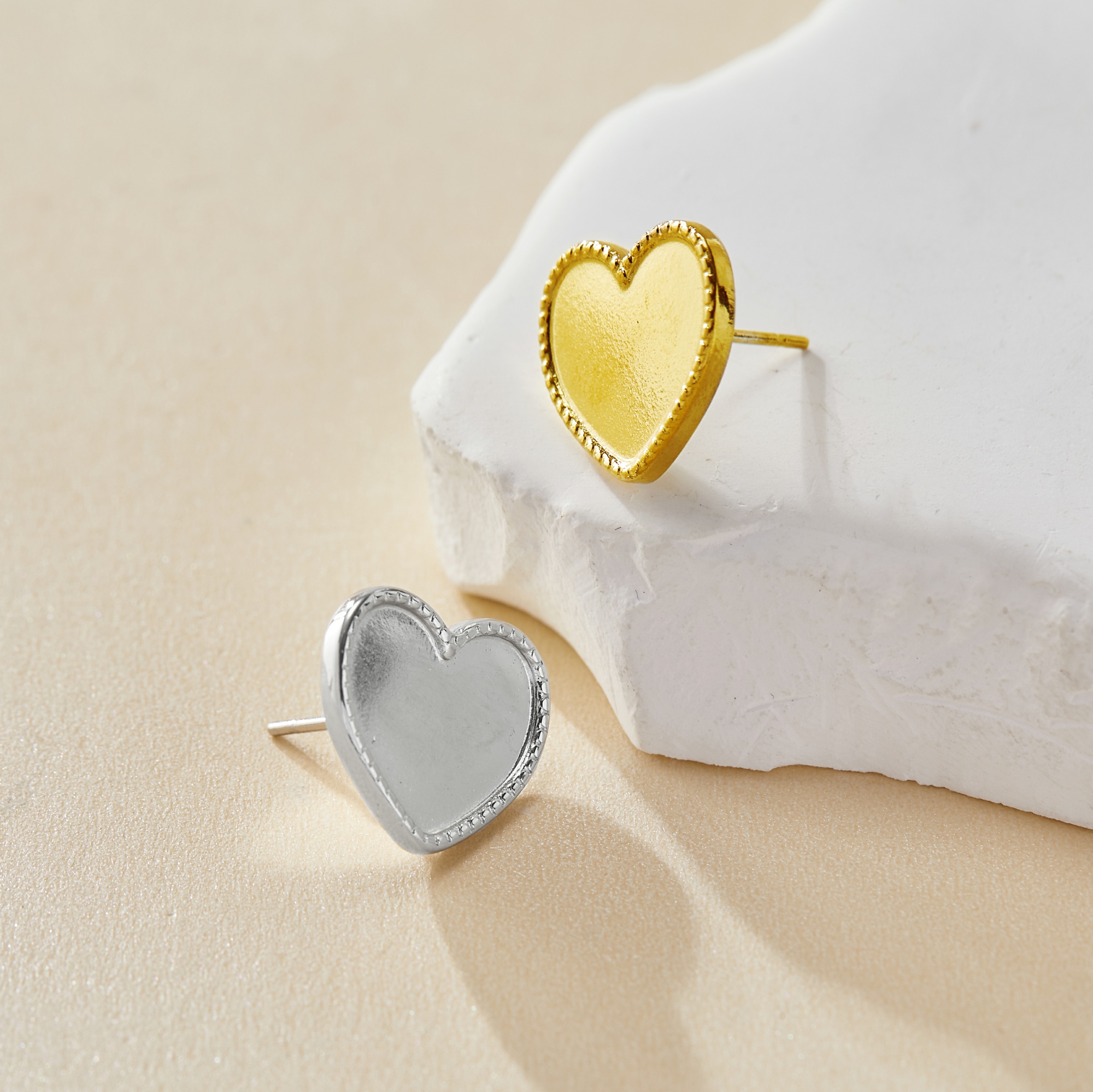 Keepsake Breastmilk Stainless Steel Heart Bezel Earrings Settings, Gold Plated 304L Studs Earrings,0.5MM Deep DIY Supplies 1706158 - Click Image to Close