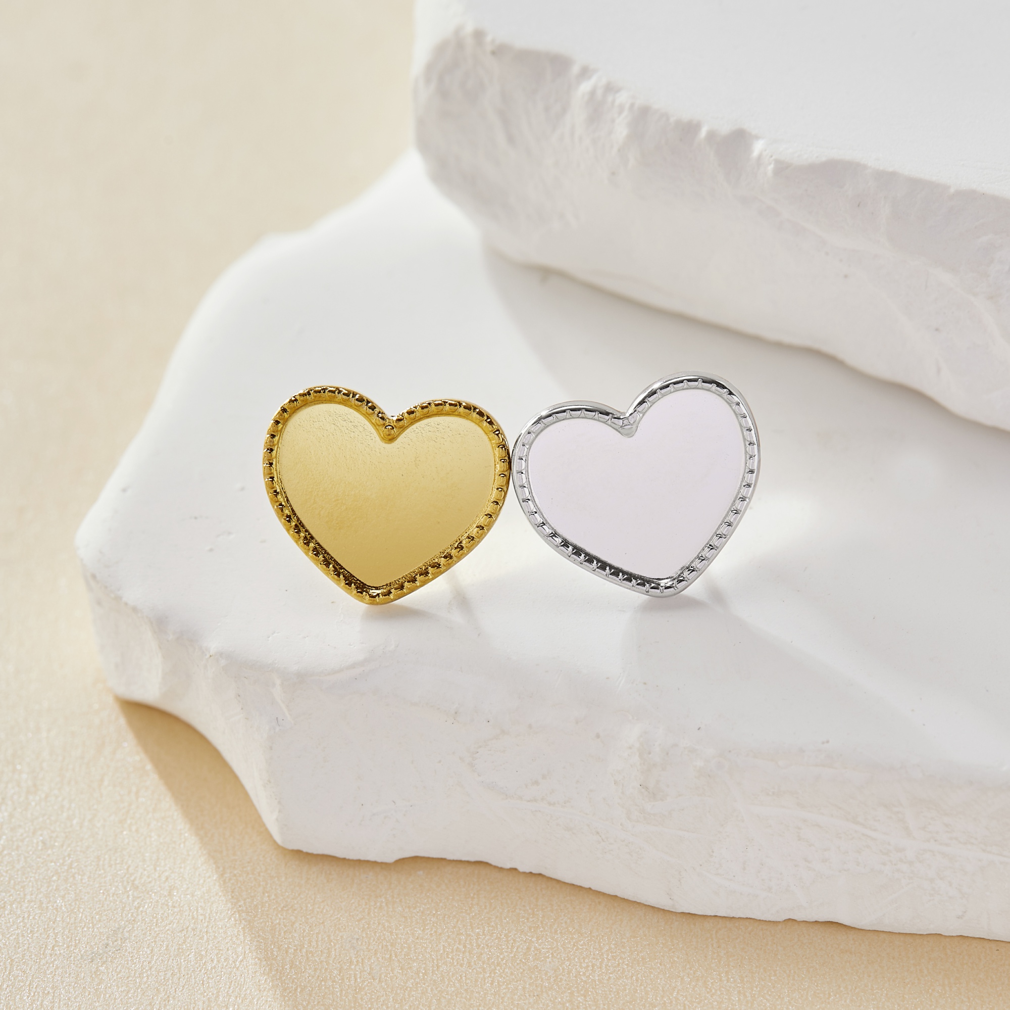 Keepsake Breastmilk Stainless Steel Heart Bezel Earrings Settings, Gold Plated 304L Studs Earrings,0.5MM Deep DIY Supplies 1706158 - Click Image to Close