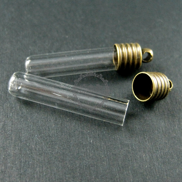 5pcs 6x27mm transparent tube glass bottle 3mm mouth bronze bail perfume vial pendant wish charm DIY supplies 1810279 - Click Image to Close