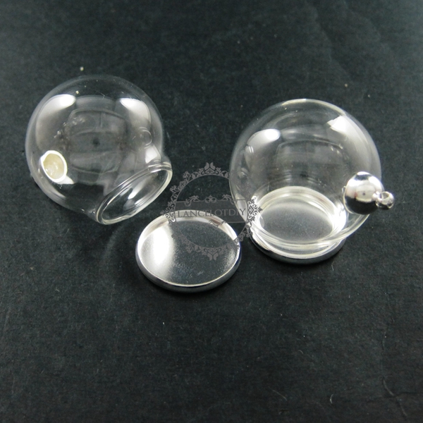 6pcs30mm round silver plated bulb vial glass bottle dome with 20mm open mouth DIY pendant charm supplies 1820271 - Click Image to Close