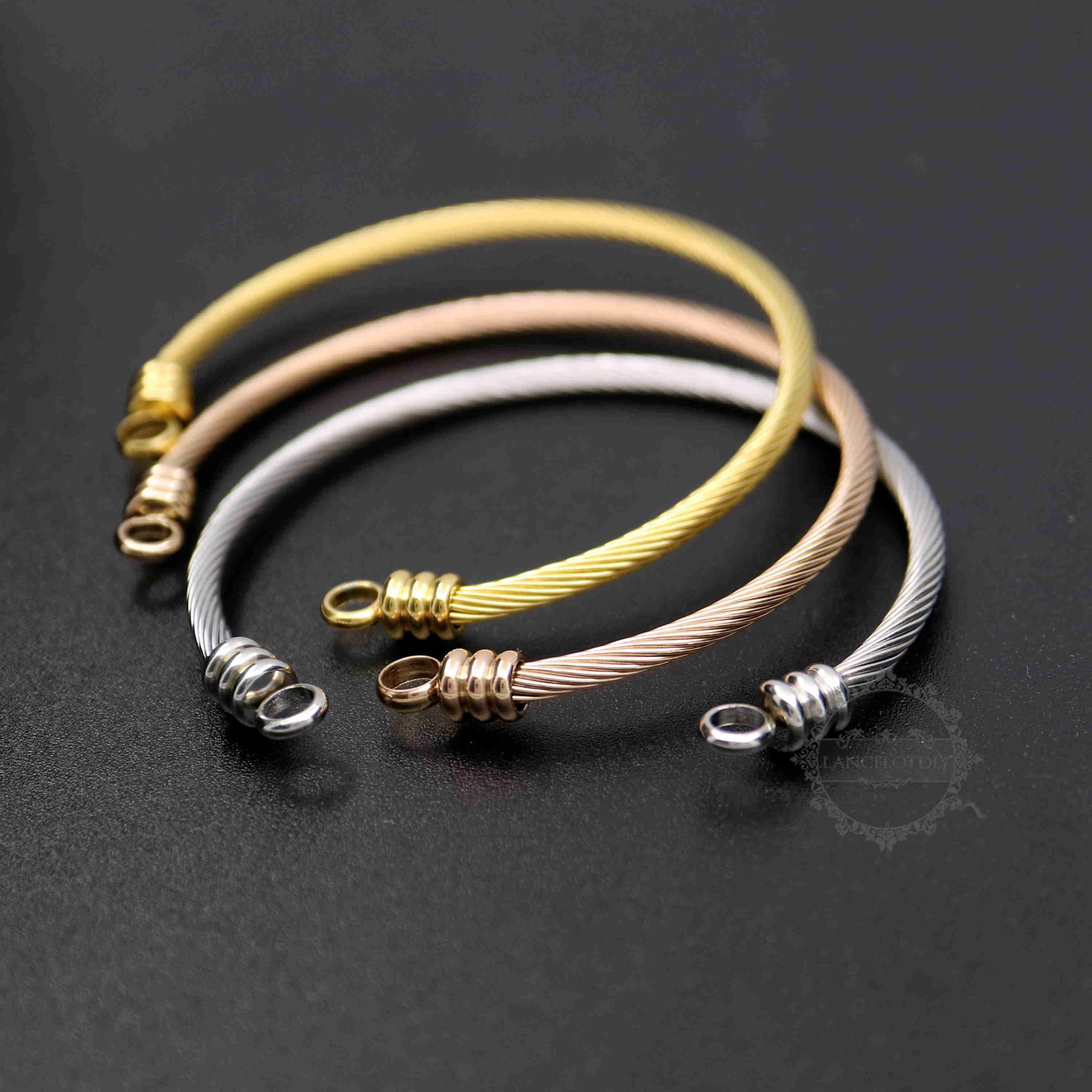 1Pcs 60MM Diameter 3MM Thick Twisted Stainless Steel Open Adjustable DIY Bangle Bracelet Cuff with 2 Loops Supplies 1900190 - Click Image to Close