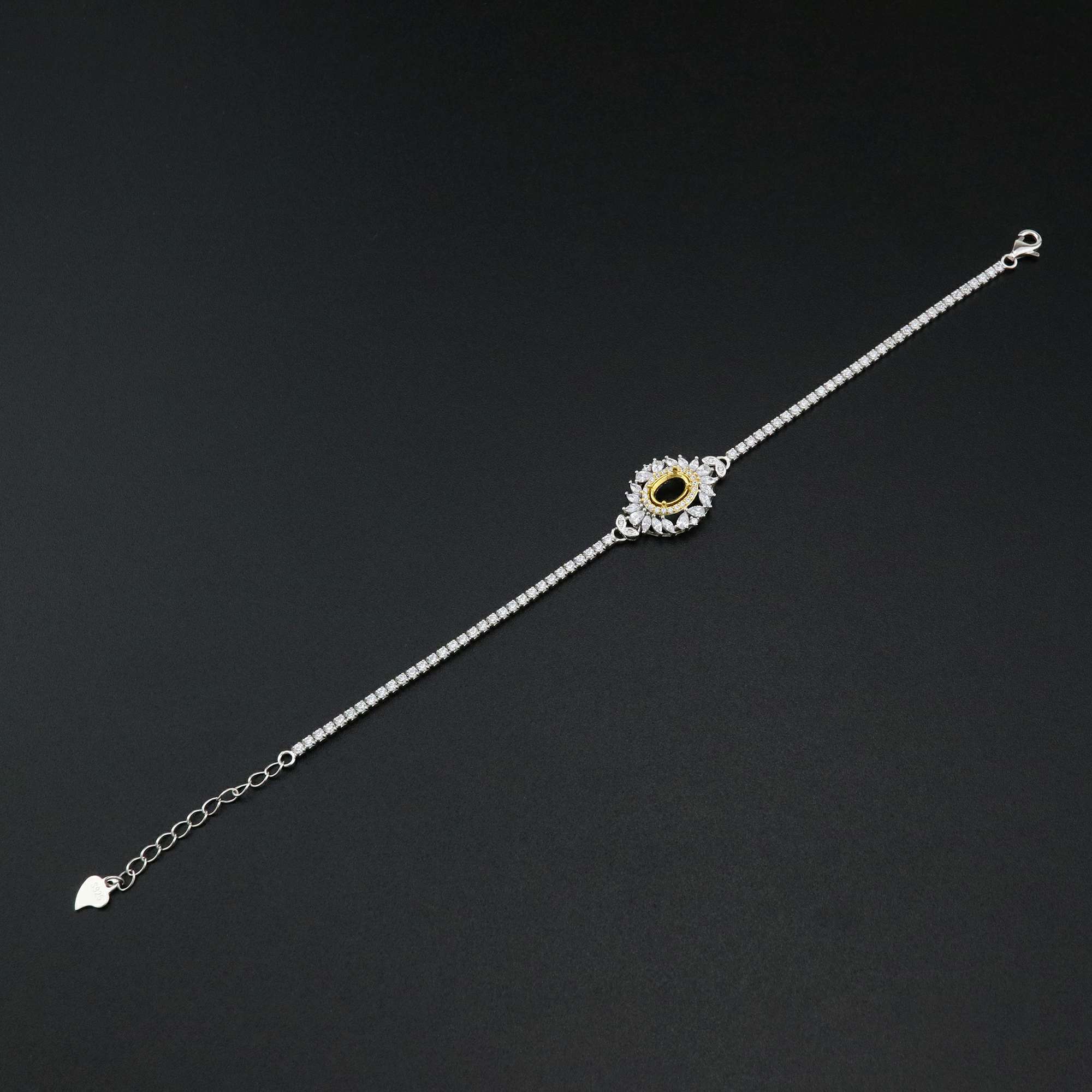 1Pcs 5x7MM Oval Prong Bezel Bracelet Settings Luxury Gold Plated Solid 925 Sterling Silver Tray for Gemstone 6''+1.6'' 1900253 - Click Image to Close