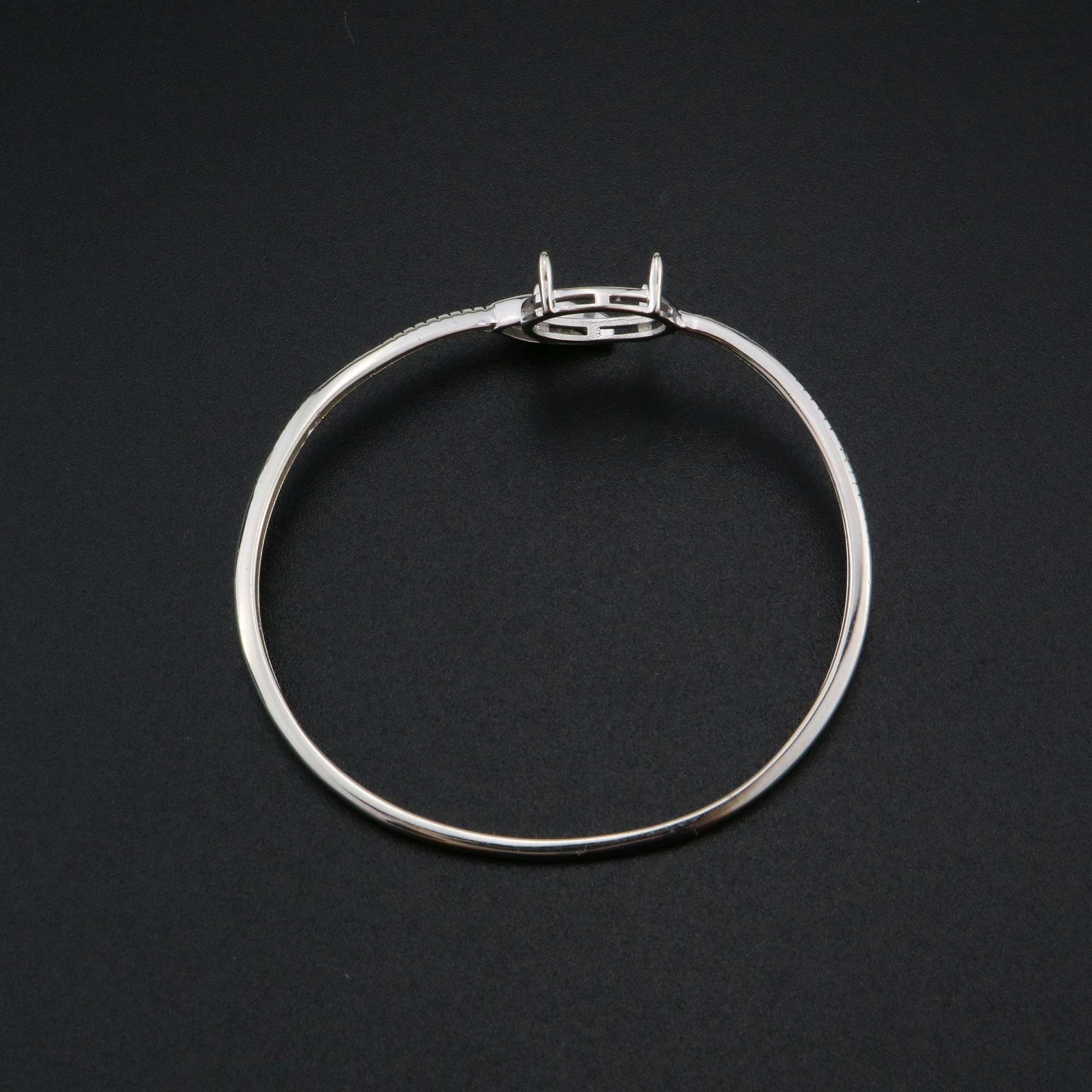 Oval Prong Bezel Bangle Settings Bypass Tree Leaf Solid 925 Sterling Silver DIY Bracelet Supplies for Gemstone 2.2'' Diameter 1900258 - Click Image to Close