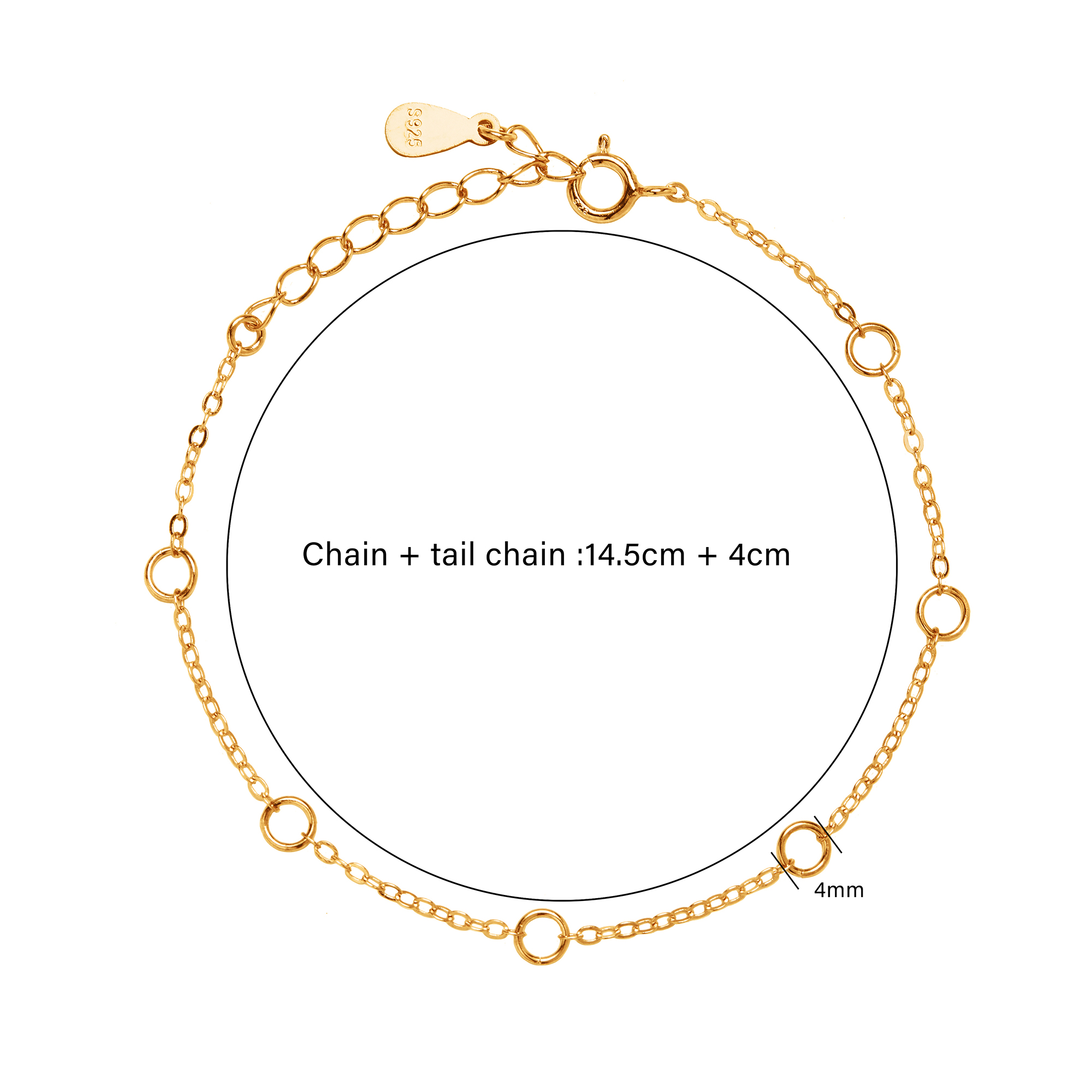 Simple Circle Cable Chain Bracelet,Solid 925 Sterling Silver Rose Gold Plated Bracelet,Minimalist Bracelet,DIY Bracelet Supplies 5.7''+1.57'' 1900303 - Click Image to Close