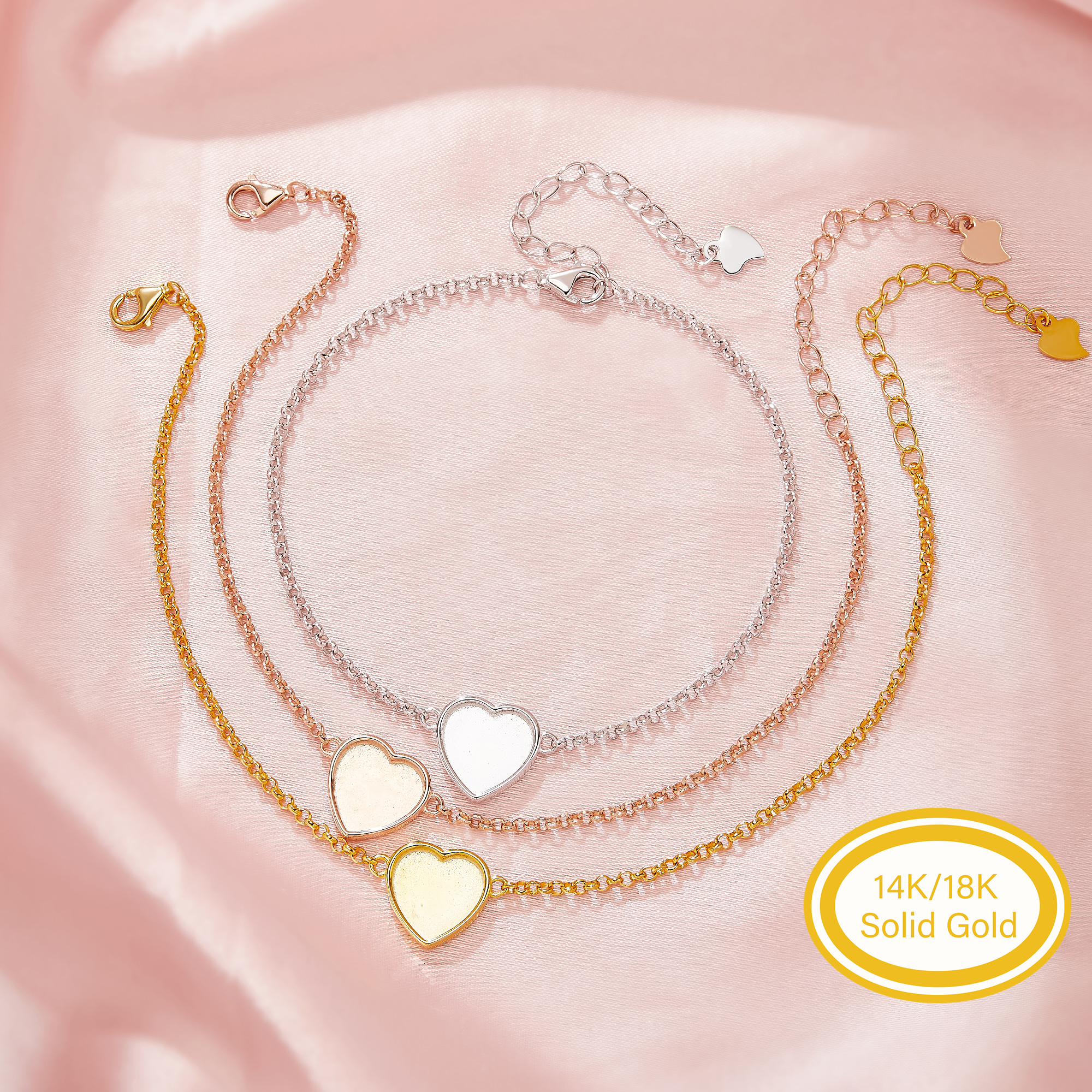 Keepsake Mother's Milk Resin Heart Bezel Bracelet Settings,Solid 14K 18K Gold Bracelet,Minimalist Bracelet,DIY Bracelet Supplies 7''+2'' 1900331 Keepsake Mother's Milk Resin Heart Bezel Bracelet Settings,Solid 14K 18K Gold Bracelet,Minimalist Bracelet,DIY Bracelet Supplies 7''+2'' 1900331