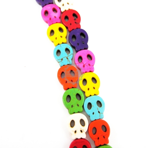 1 string 15inch 13x15mm vintage mix color dyeing turquoise gemstone skull faces Halloween unique beads 3010009 - Click Image to Close