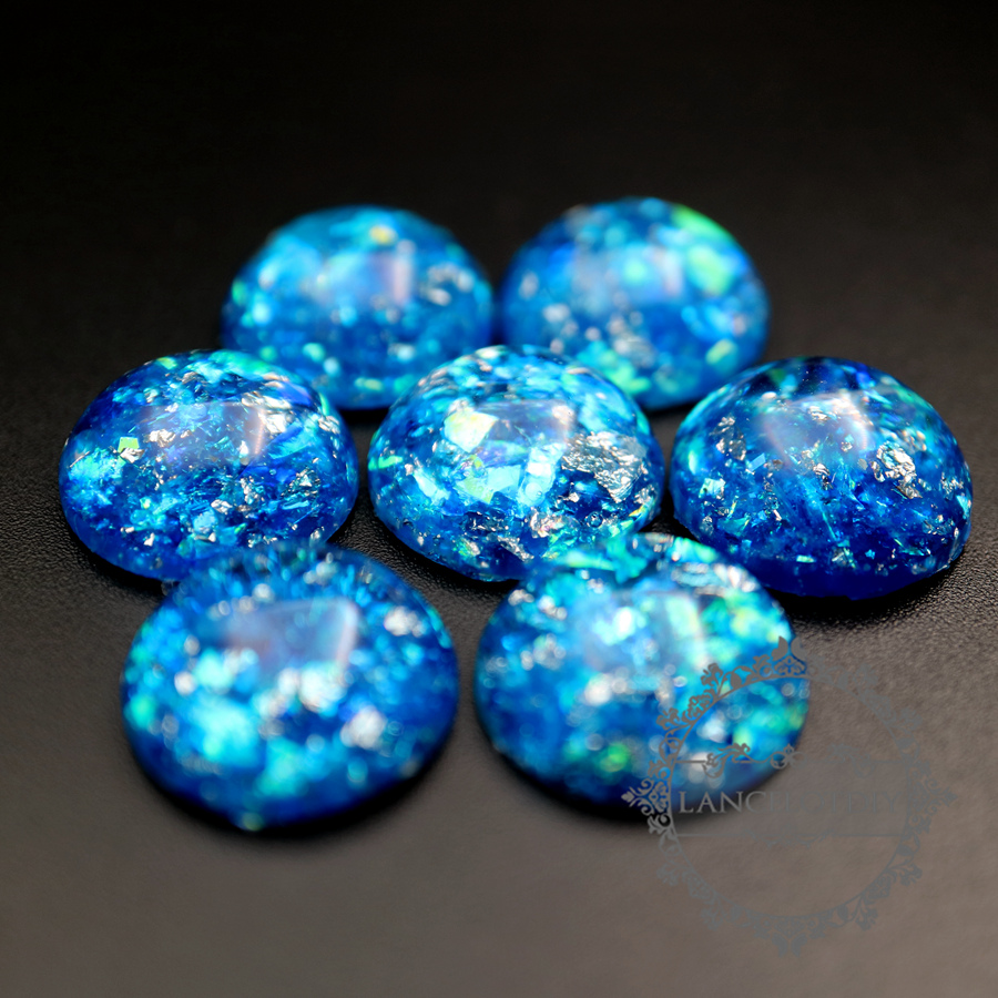 20pcs 15mm shiny blue resin round cabochon for DIY ring earrings supplies 4110145 - Click Image to Close