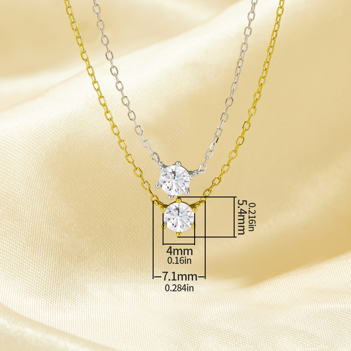 1PCS 4MM Round White Cubic Zirconia Charm Necklace,Solid 925 Sterling Silver Gold Plated Necklace,Minimalist CZ Stone Necklace Chain 16''+2'' 6110138 - Click Image to Close