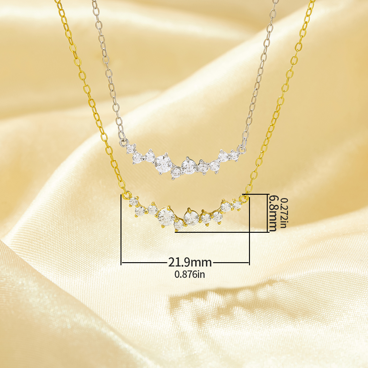 1PCS Twinkle Stars Round White Cubic Zirconia Pendant Necklace,Solid 925 Sterling Silver Gold Plated Necklace Chain 16''+2'' 6110139 - Click Image to Close