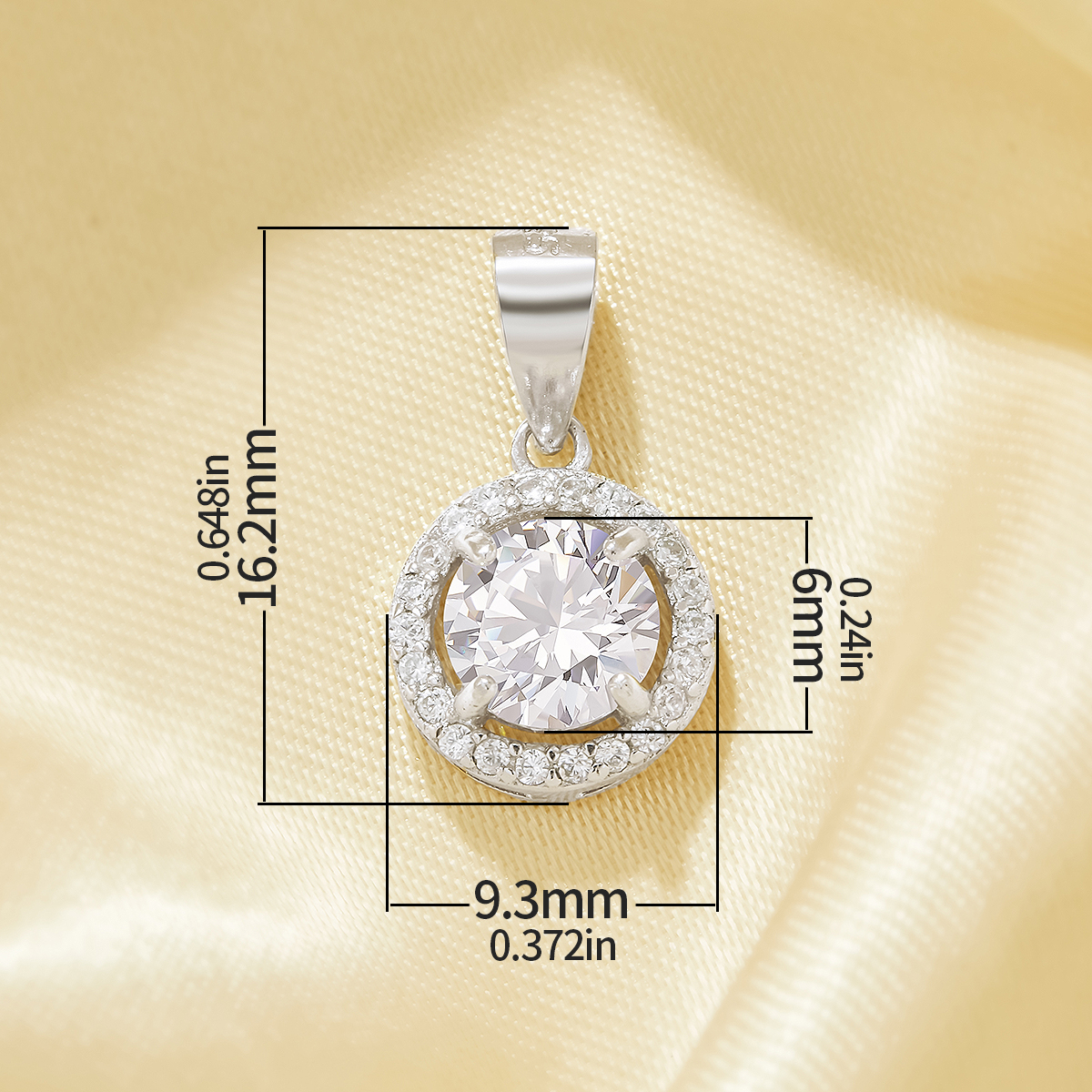 Halo Round Stone Pendant With 6MM White Cubic Zirconia,Solid 925 Sterling Silver Pendant Charm,Pave CZ Stone Pendant Charm 6110162 - Click Image to Close