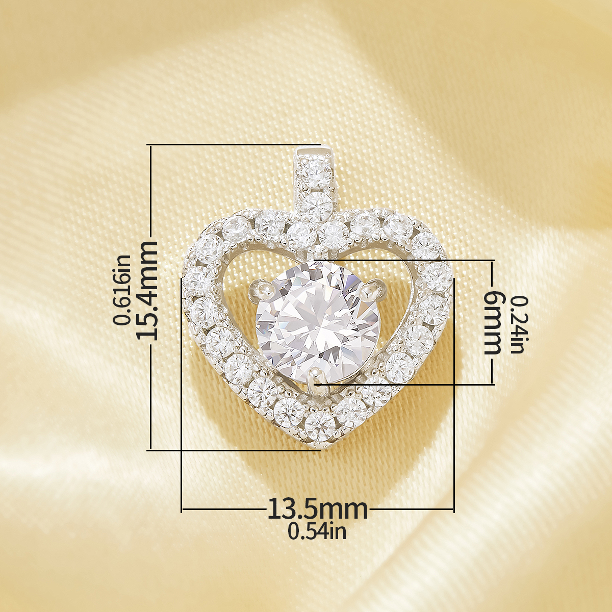 Round Simulated Diamond Heart Pendant White Cubic Zirconia,Solid 925 Sterling Silver Pendant Charm,Pave CZ Stone Heart Pendant Charm 6110164 - Click Image to Close