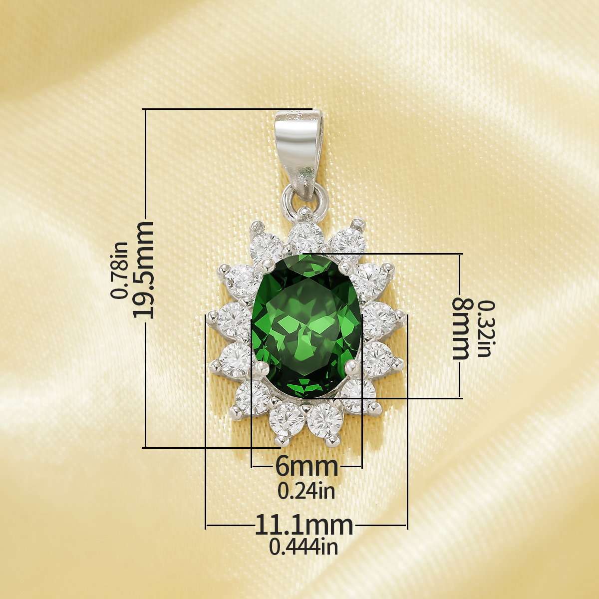 Luxury Oval Pendant With 6x8MM Oval Green Cubic Zirconia,Solid 925 Sterling Silver Pendant Charm,Vintage Styles CZ Stone Pendant 6120052 - Click Image to Close