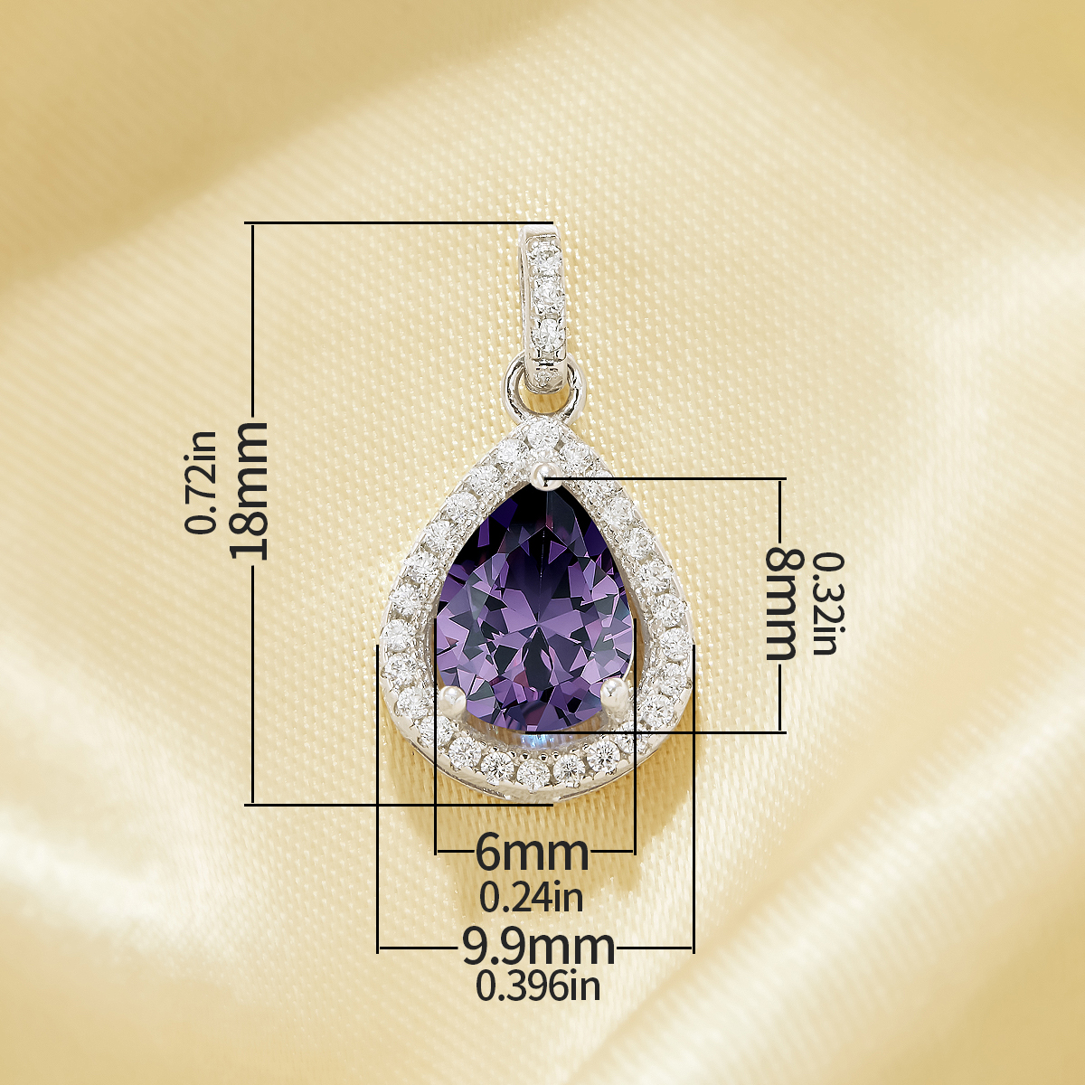 Pear Pendant With 6x8MM Pear Purple Cubic Zirconia,Solid 925 Sterling Silver Pendant Charm,Pave CZ Stone Pear Pendant 6130043 - Click Image to Close