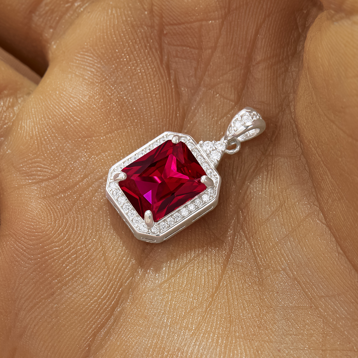 Rectangle Simulated Ruby Pendant With 8x10MM Rectangle Ruby,Solid 925 Sterling Silver Pendant Charm,July Birthstone Pendant 6150008 - Click Image to Close