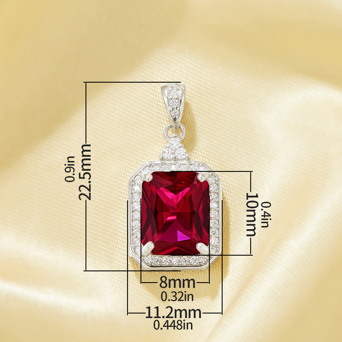 Rectangle Simulated Ruby Pendant With 8x10MM Rectangle Ruby,Solid 925 Sterling Silver Pendant Charm,July Birthstone Pendant 6150008 - Click Image to Close