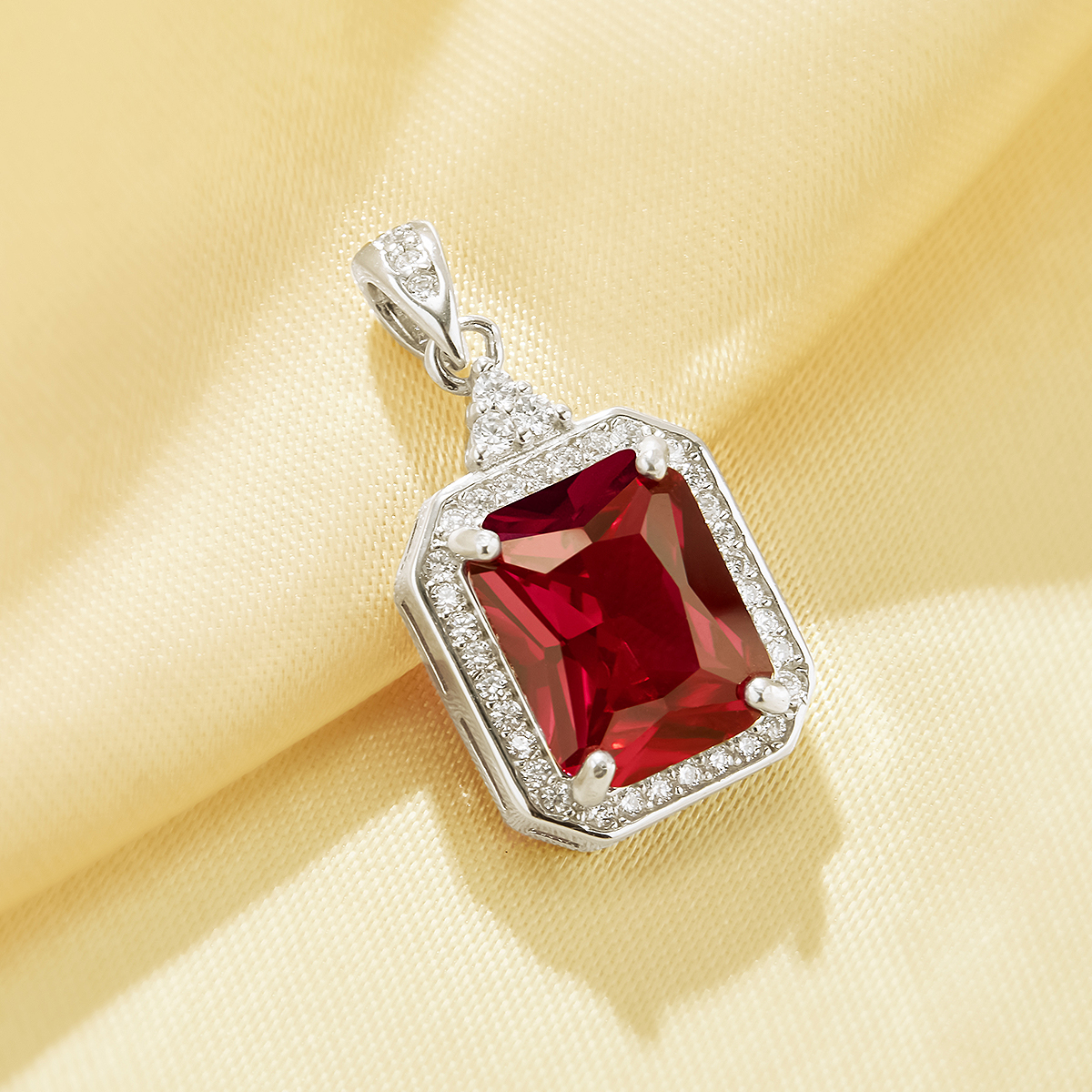 Rectangle Simulated Ruby Pendant With 8x10MM Rectangle Ruby,Solid 925 Sterling Silver Pendant Charm,July Birthstone Pendant 6150008 - Click Image to Close