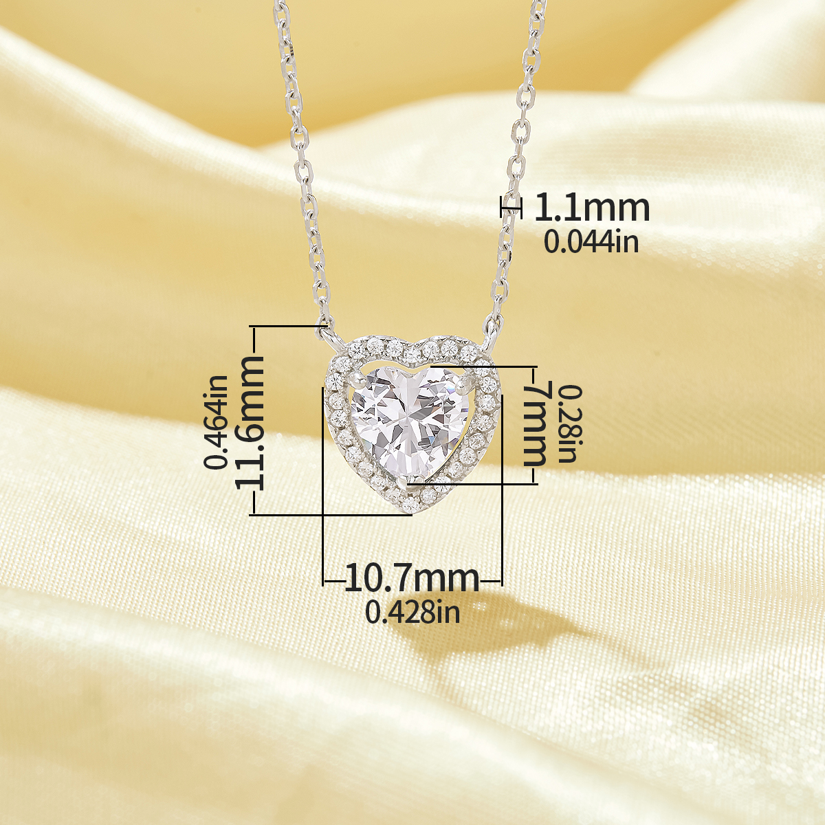 Halo Heart Pendant Necklace With 7MM Heart Cubic Zirconia,Solid 925 Sterling Silver Necklace,Pave CZ Stone Necklace 16''+2'' 6170046 - Click Image to Close