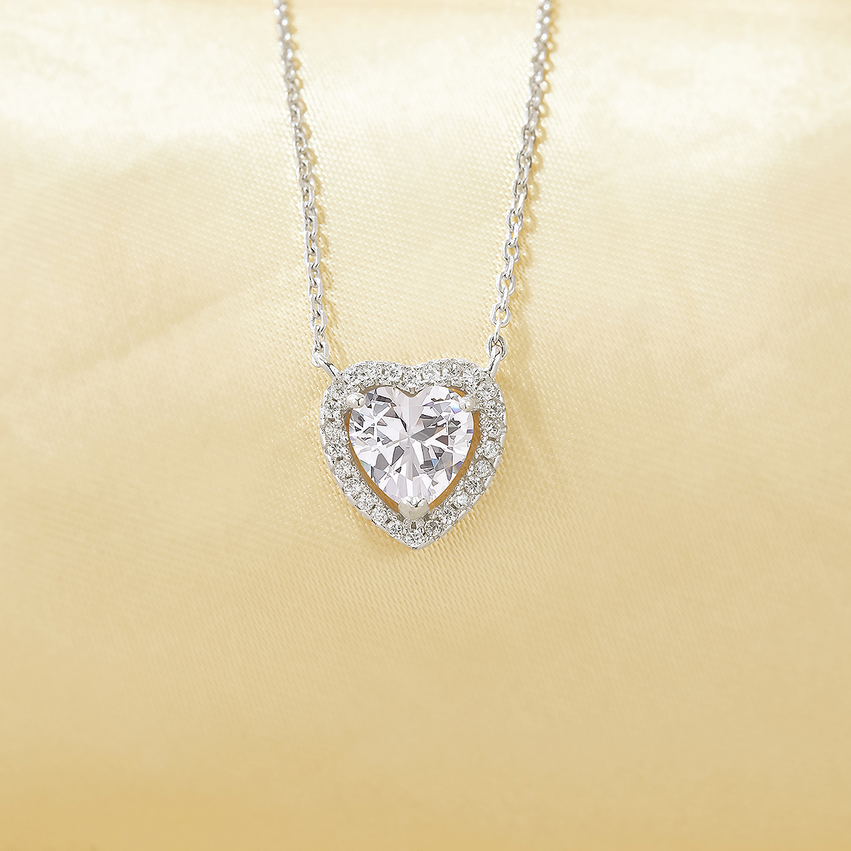 Halo Heart Pendant Necklace With 7MM Heart Cubic Zirconia,Solid 925 Sterling Silver Necklace,Pave CZ Stone Necklace 16''+2'' 6170046 - Click Image to Close