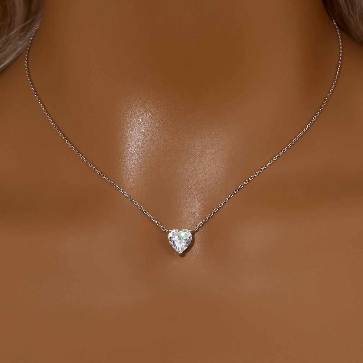 Minimalist Heart Pendant Necklace With 8MM Heart White Cubic Zirconia,Solid 925 Sterling Silver Necklace,Simple Heart Necklace 6170048 - Click Image to Close