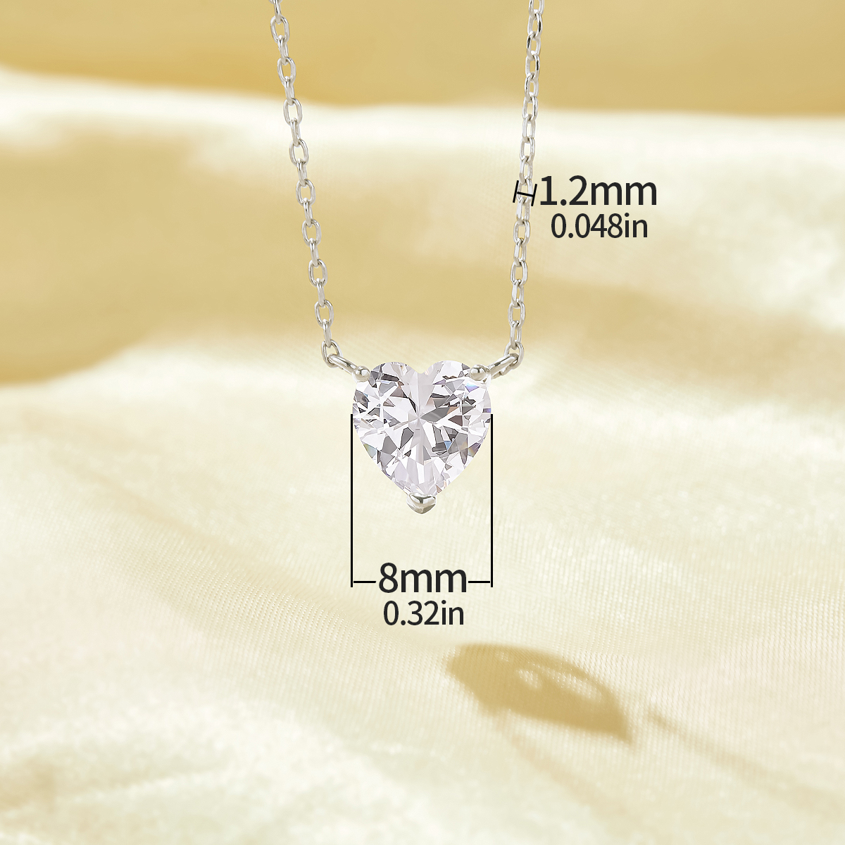 Minimalist Heart Pendant Necklace With 8MM Heart White Cubic Zirconia,Solid 925 Sterling Silver Necklace,Simple Heart Necklace 6170048 - Click Image to Close