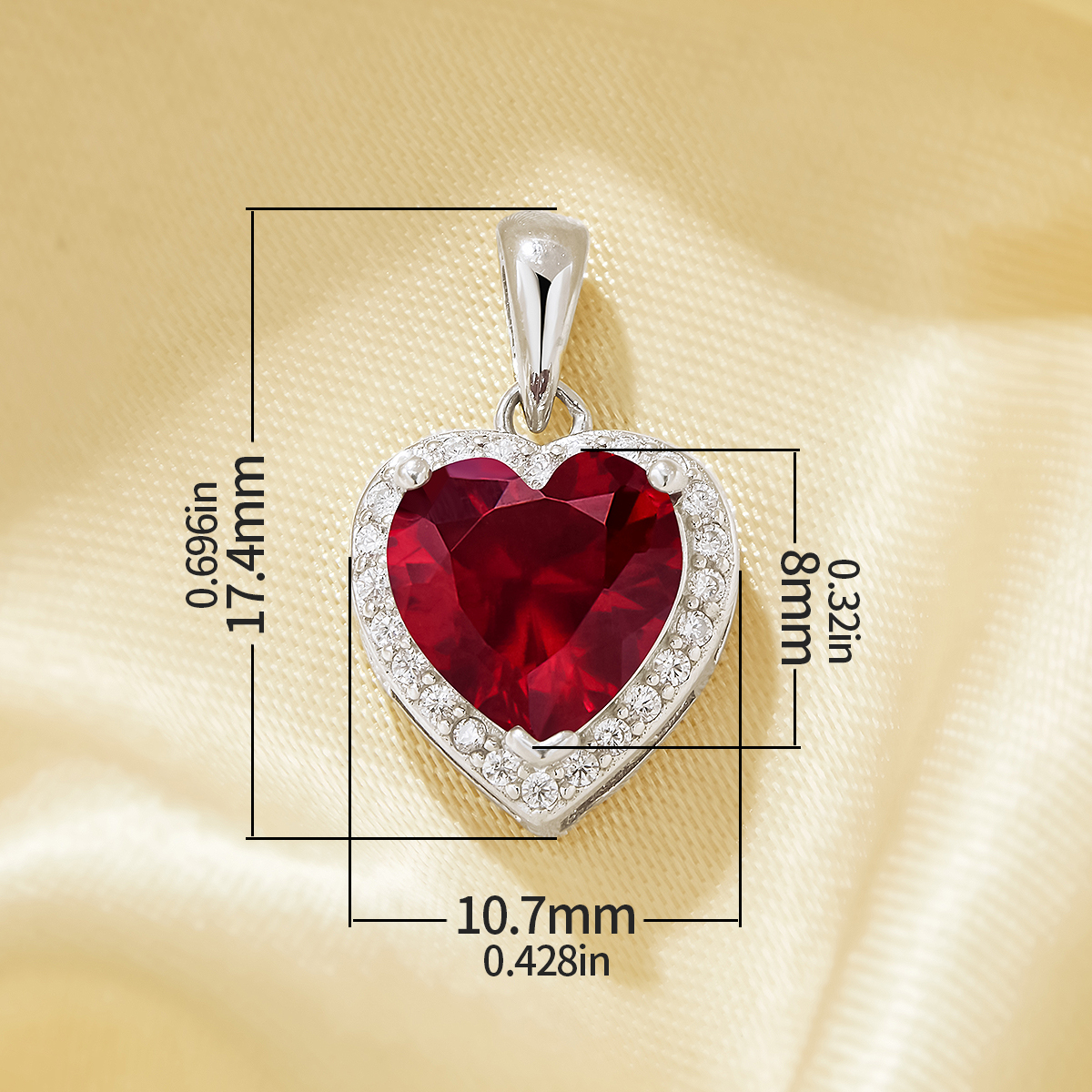 Heart Simulated Ruby Pendant With 8MM Heart Ruby,Solid 925 Sterling Silver Pendant Charm,july Birthstone Pendant,Pave CZ Stone Pendant 6170050 - Click Image to Close