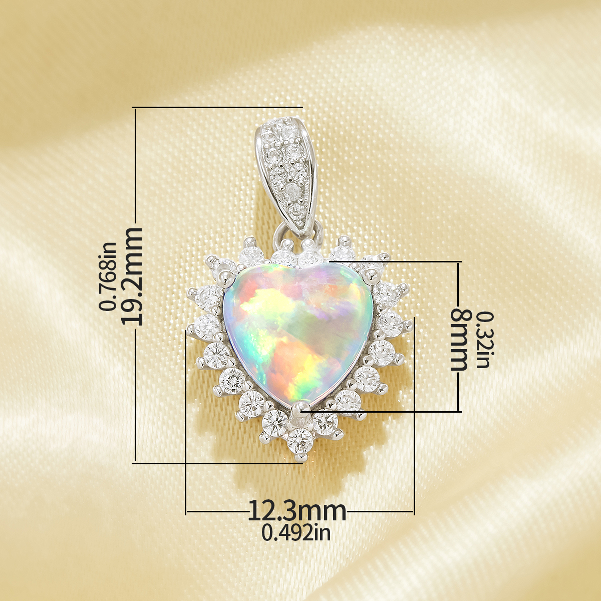 Heart Simulated Opal Pendant With 8MM Heart Color Change Simulated Opal,Solid 925 Sterling Silver Pendant Charm,October Birthstone Pendant 6170051 - Click Image to Close