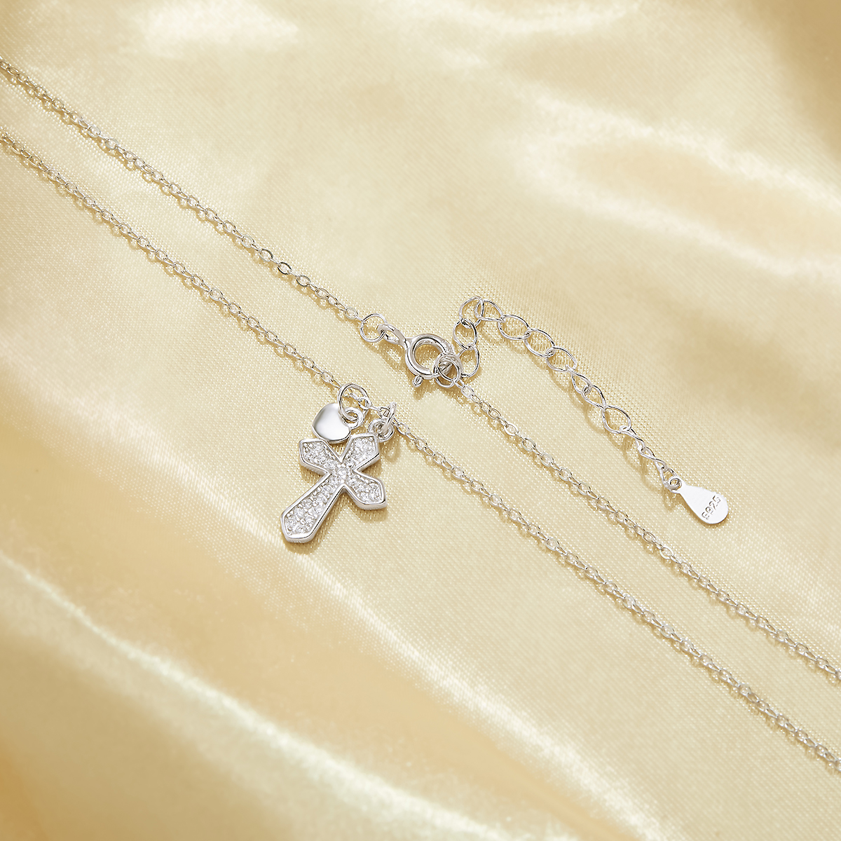 1PCS Cross White Cubic Zirconia Pendant Necklace,Solid 925 Sterling Silver Necklace,Dainty Pave CZ Stone Cross Necklace Chain 16''+2'' 6190086 - Click Image to Close