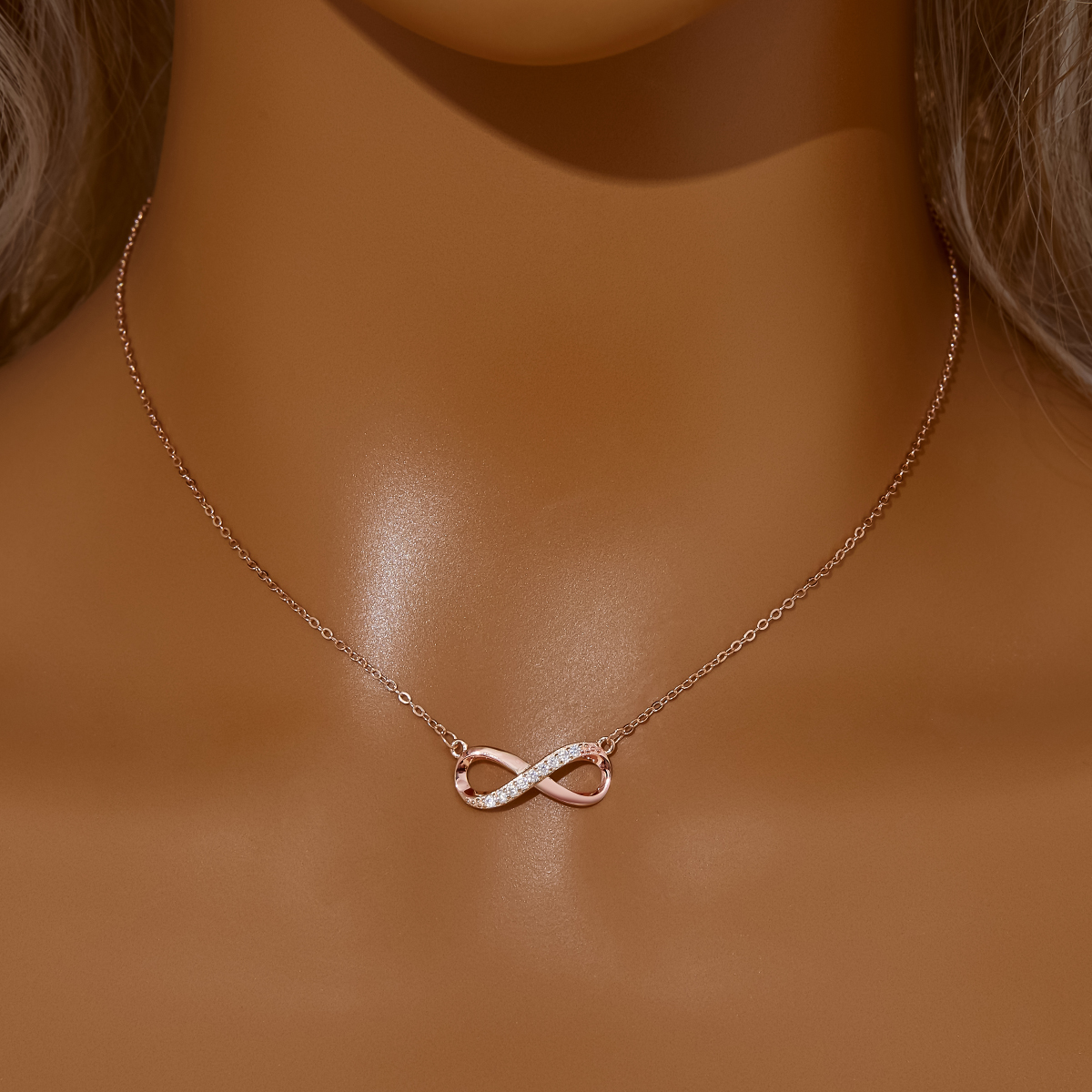 1PCS Infinite Loop Eternity White Cubic Zirconia Pendant Necklace,Solid 925 Sterling Silver Rose Gold Plated Necklace,Dainty Necklace Chain 16''+2'' 6190088 - Click Image to Close