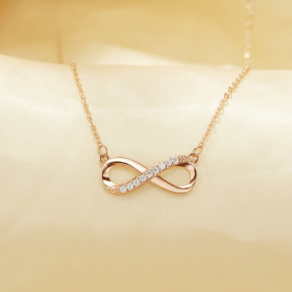 1PCS Infinite Loop Eternity White Cubic Zirconia Pendant Necklace,Solid 925 Sterling Silver Rose Gold Plated Necklace,Dainty Necklace Chain 16''+2'' 6190088 - Click Image to Close