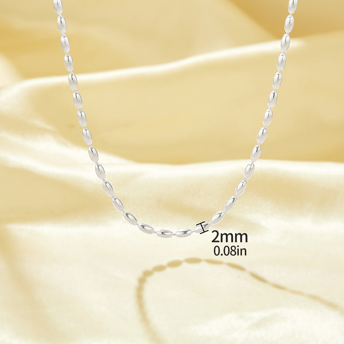 2MM Thick Olive Bead Chain Necklace,Solid 925 Sterling Silver Chain Necklace,Minimalist Bead Necklace,DIY Necklace Supplies 16''+2'' 6190103 - Click Image to Close