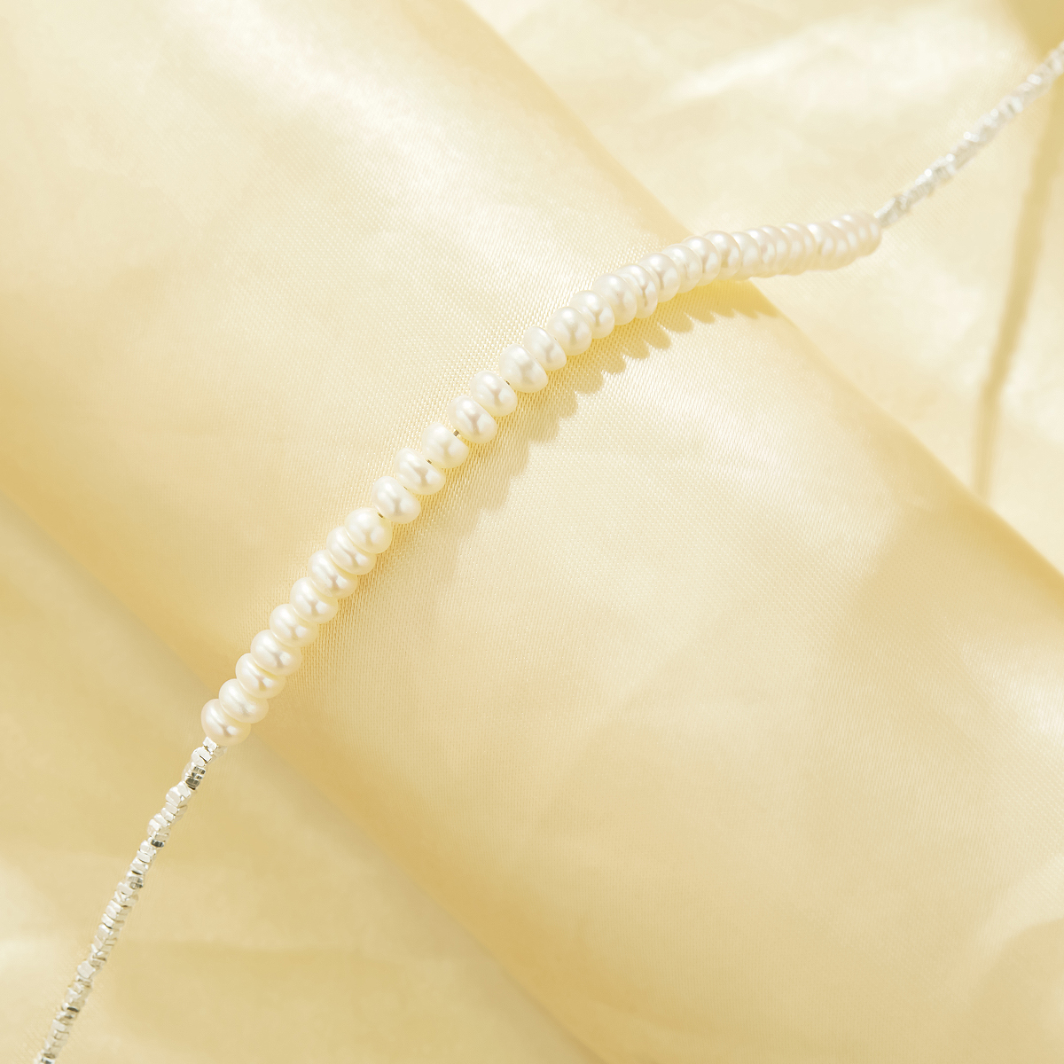 Luxury Nature Pearl Beads Necklace,Solid 925 Sterling Silver Chain Necklace,Dainty Pearl Necklace 16''+2'' 6190104 - Click Image to Close