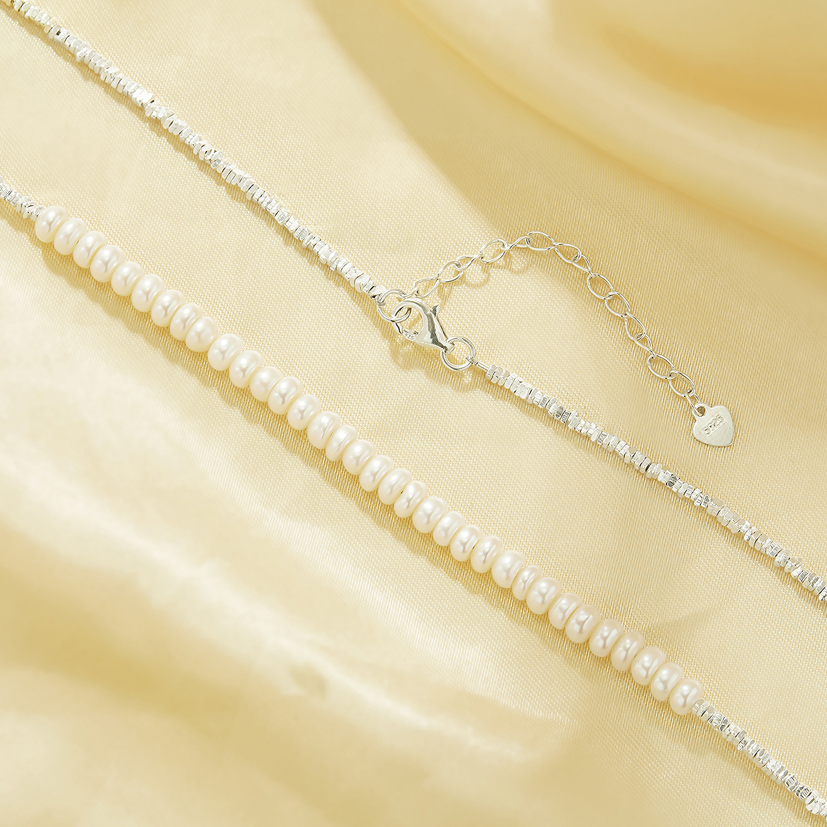 Luxury Nature Pearl Beads Necklace,Solid 925 Sterling Silver Chain Necklace,Dainty Pearl Necklace 16''+2'' 6190104 - Click Image to Close