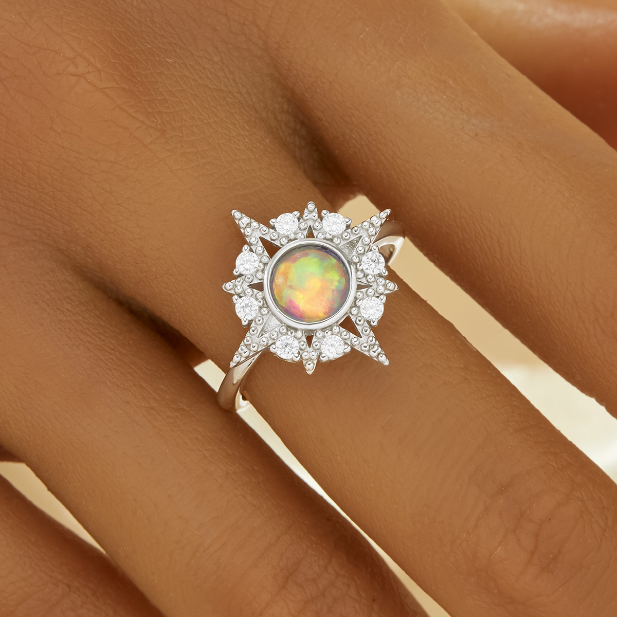 1PCS Round Color Change Simulated Opal Ring,Star Solid 925 Sterling Silver Ring,October Birthstone Ring,Adjustable Ring,Vintage Styles Ring 6210281 - Click Image to Close