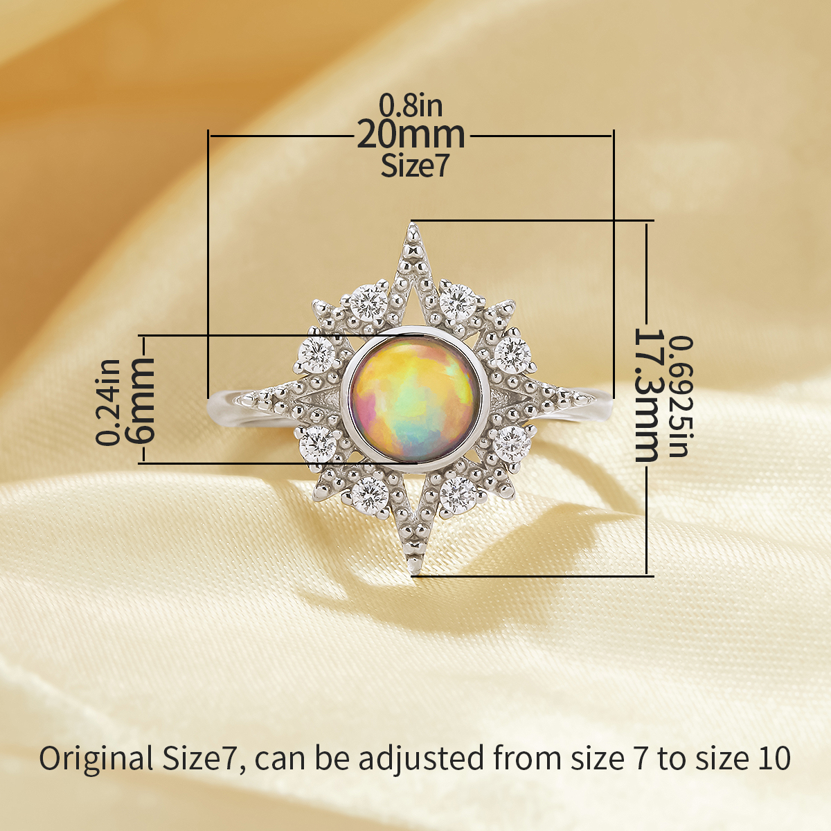 1PCS Round Color Change Simulated Opal Ring,Star Solid 925 Sterling Silver Ring,October Birthstone Ring,Adjustable Ring,Vintage Styles Ring 6210281 - Click Image to Close