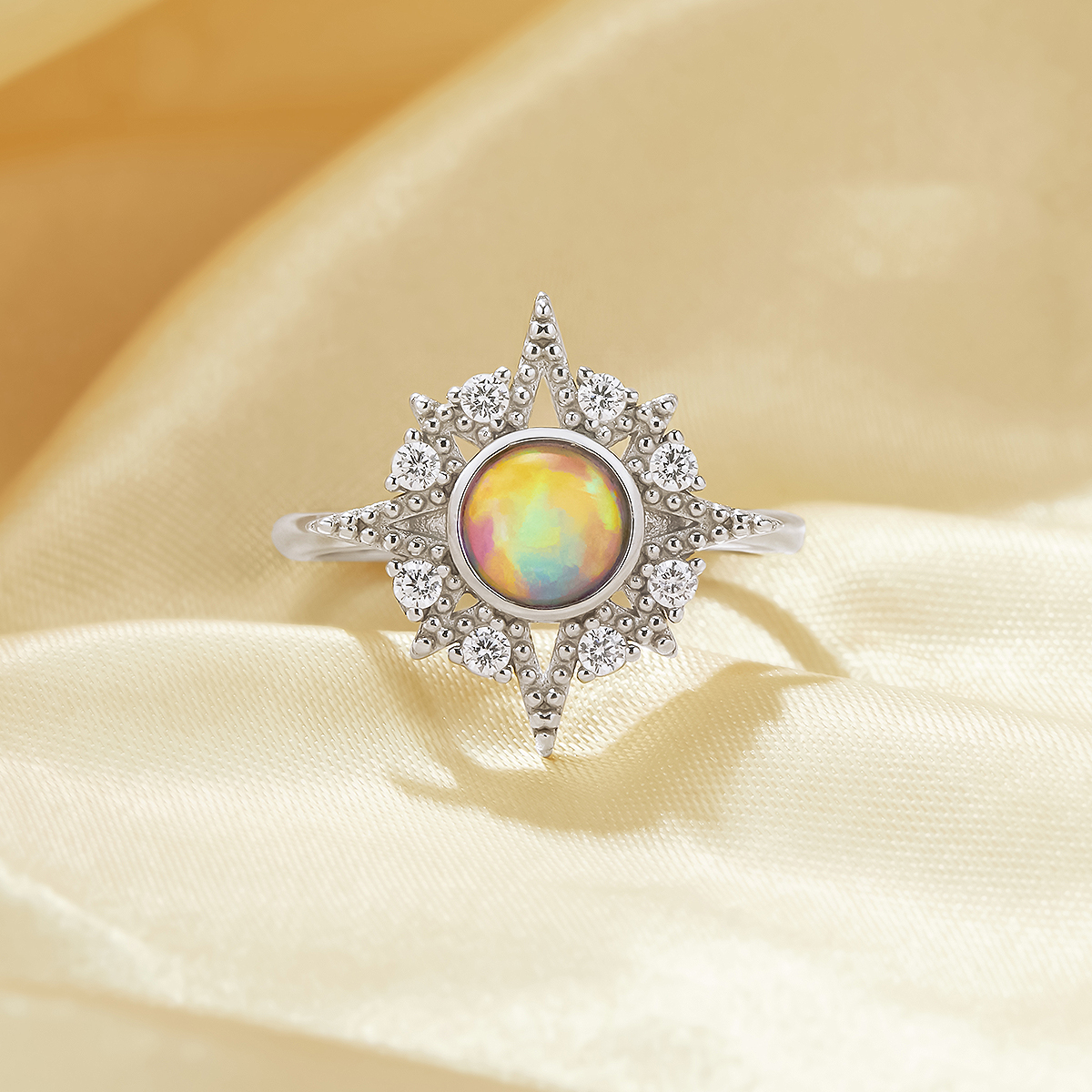 1PCS Round Color Change Simulated Opal Ring,Star Solid 925 Sterling Silver Ring,October Birthstone Ring,Adjustable Ring,Vintage Styles Ring 6210281 - Click Image to Close