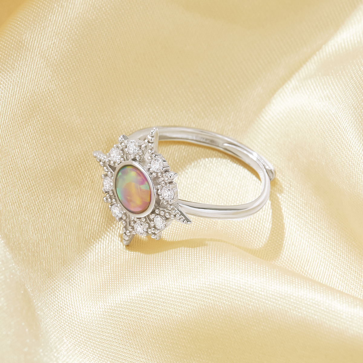 1PCS Round Color Change Simulated Opal Ring,Star Solid 925 Sterling Silver Ring,October Birthstone Ring,Adjustable Ring,Vintage Styles Ring 6210281 - Click Image to Close