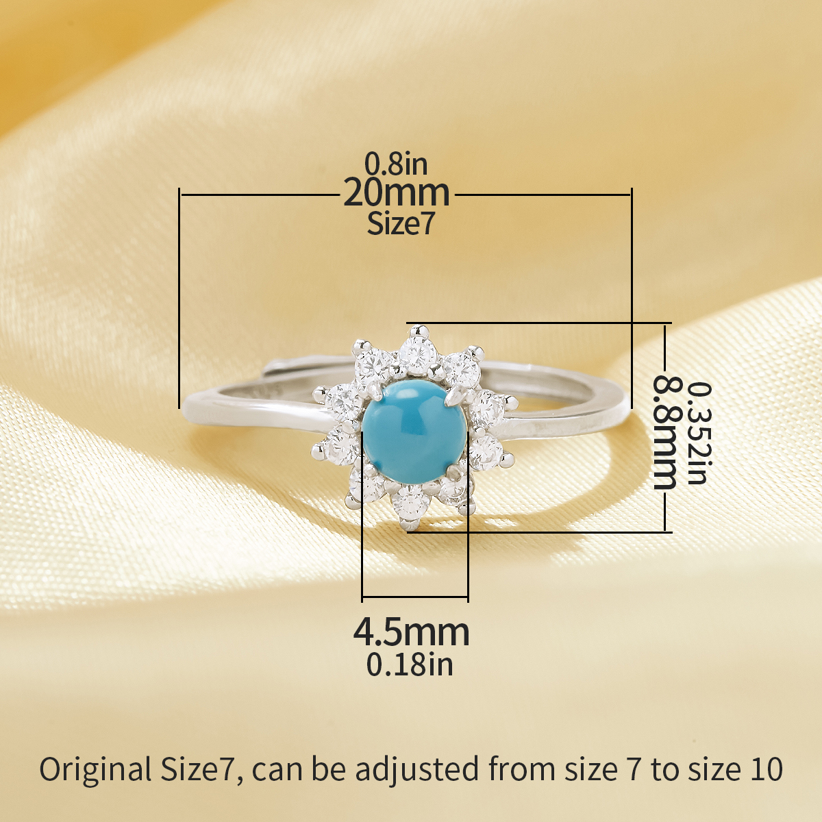 1PCS Round Blue Simulated Turquoise Ring,Flower Solid 925 Sterling Silver Ring,December Birthstone Ring,Adjustable Ring,Vintage Styles Ring 6210282 - Click Image to Close