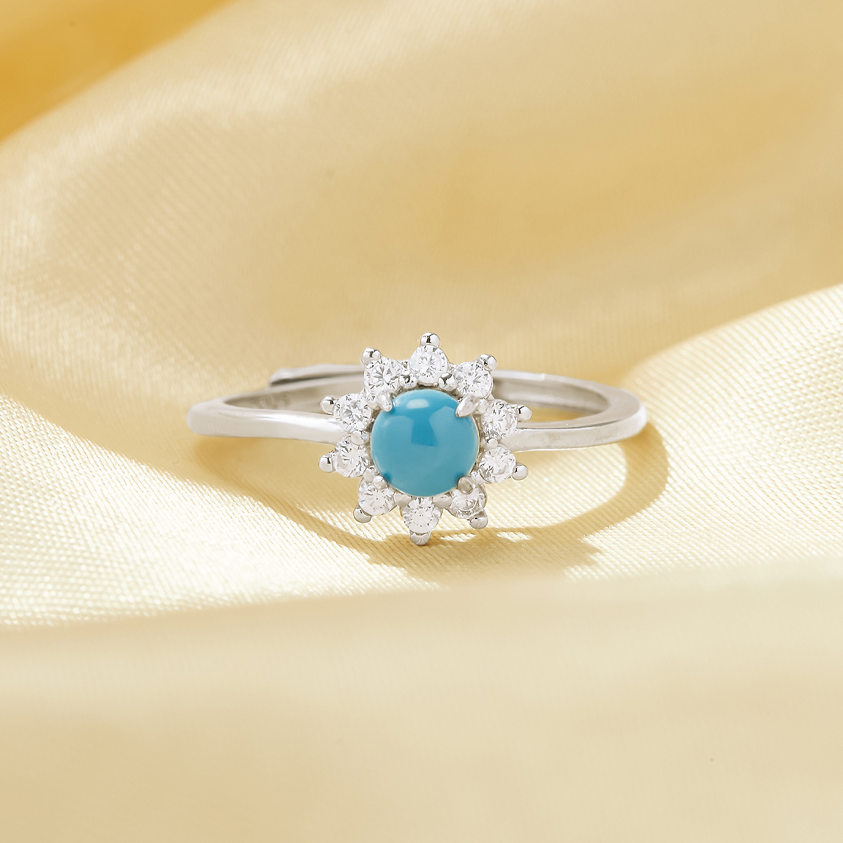 1PCS Round Blue Simulated Turquoise Ring,Flower Solid 925 Sterling Silver Ring,December Birthstone Ring,Adjustable Ring,Vintage Styles Ring 6210282 - Click Image to Close