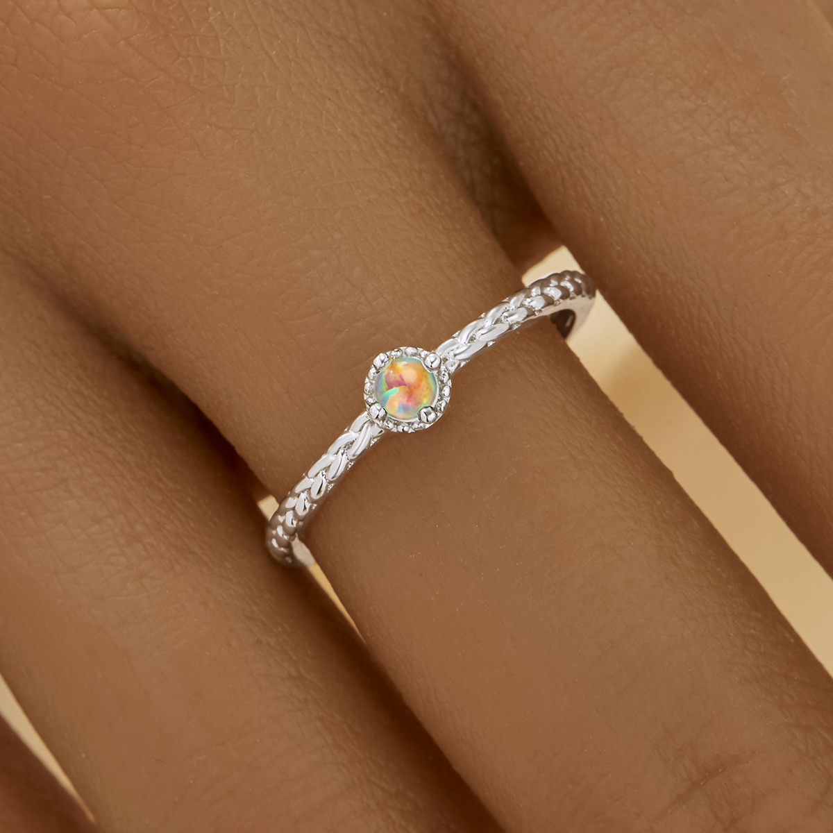 Halo Dainty Round Ring With 3MM Round Color Change Simulated Opal,Solid 925 Sterling Silver Ring,Adjustable Ring,October Birthstone Ring 6210290 - Click Image to Close