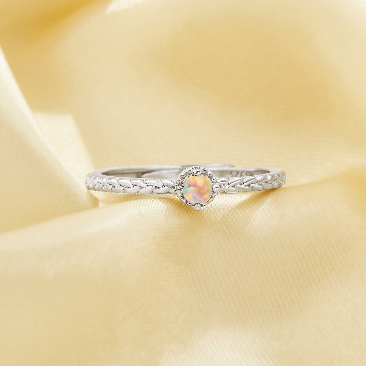 Halo Dainty Round Ring With 3MM Round Color Change Simulated Opal,Solid 925 Sterling Silver Ring,Adjustable Ring,October Birthstone Ring 6210290 - Click Image to Close