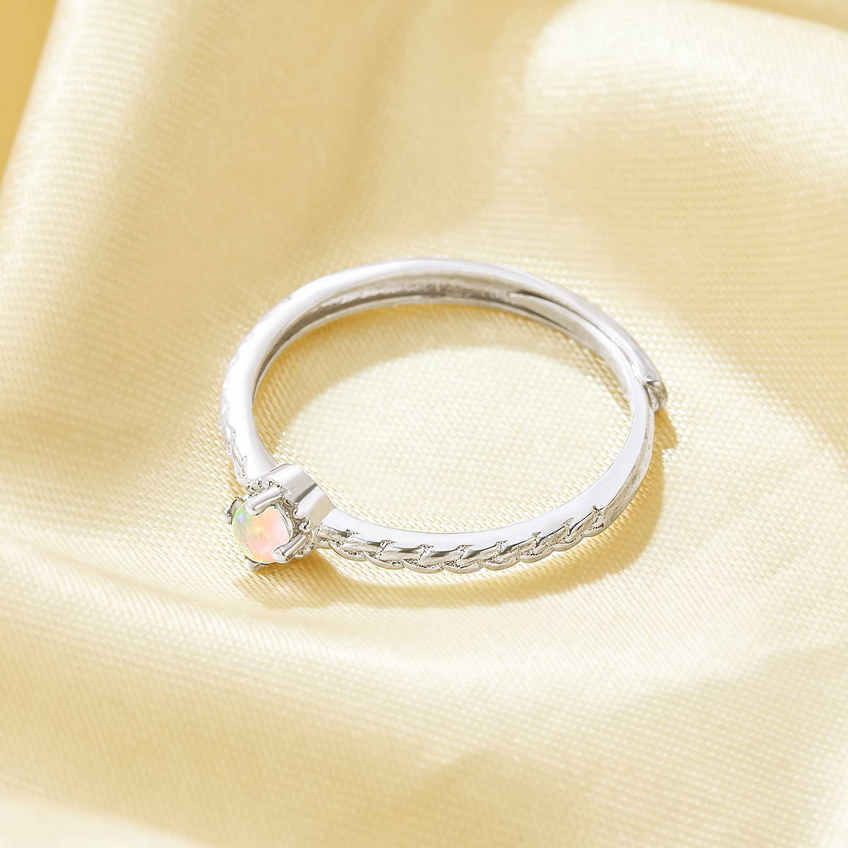 Halo Dainty Round Ring With 3MM Round Color Change Simulated Opal,Solid 925 Sterling Silver Ring,Adjustable Ring,October Birthstone Ring 6210290 - Click Image to Close