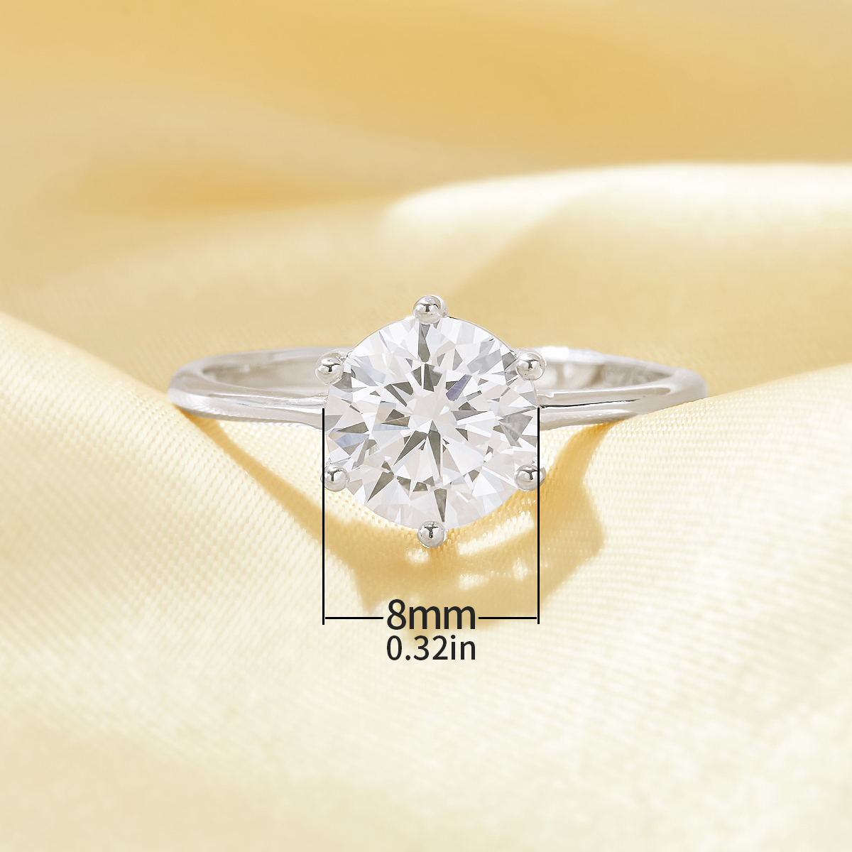 Solitaire Round Simulated Diamond Ring With 8MM Round White Cubic Zirconia,Solid 925 Sterling Silver Ring,Dainty Round Ring 6210316 - Click Image to Close