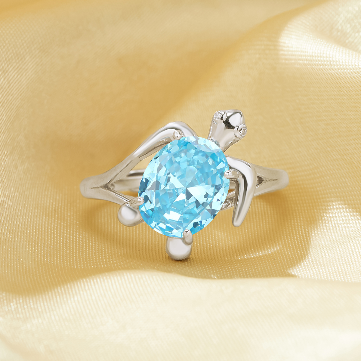 1PCS Sea Turtle Oval Simulated Aquamarine Sea Blue Cubic Zirconia Ring,Split Shank Solid 925 Sterling Silver Ring,Adjustable Ring 6220252 - Click Image to Close