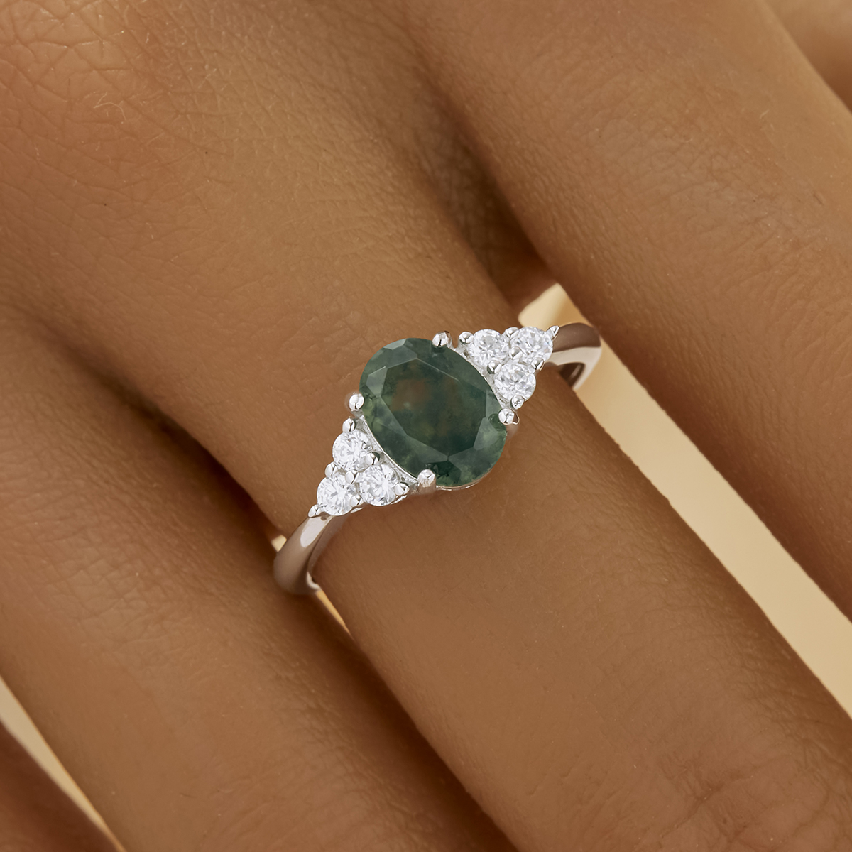 Elegant Oval Ring With 6x8MM Green Moss Agate,Solid 925 Sterling Silver Ring,Adjustable Ring,Vintage Styles Gemstone Ring 6220255 - Click Image to Close