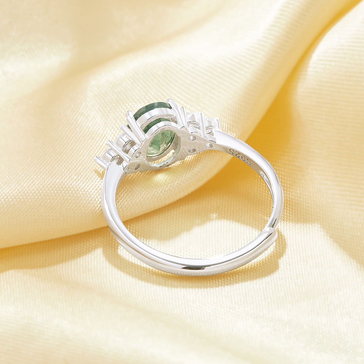 Elegant Oval Ring With 6x8MM Green Moss Agate,Solid 925 Sterling Silver Ring,Adjustable Ring,Vintage Styles Gemstone Ring 6220255 - Click Image to Close