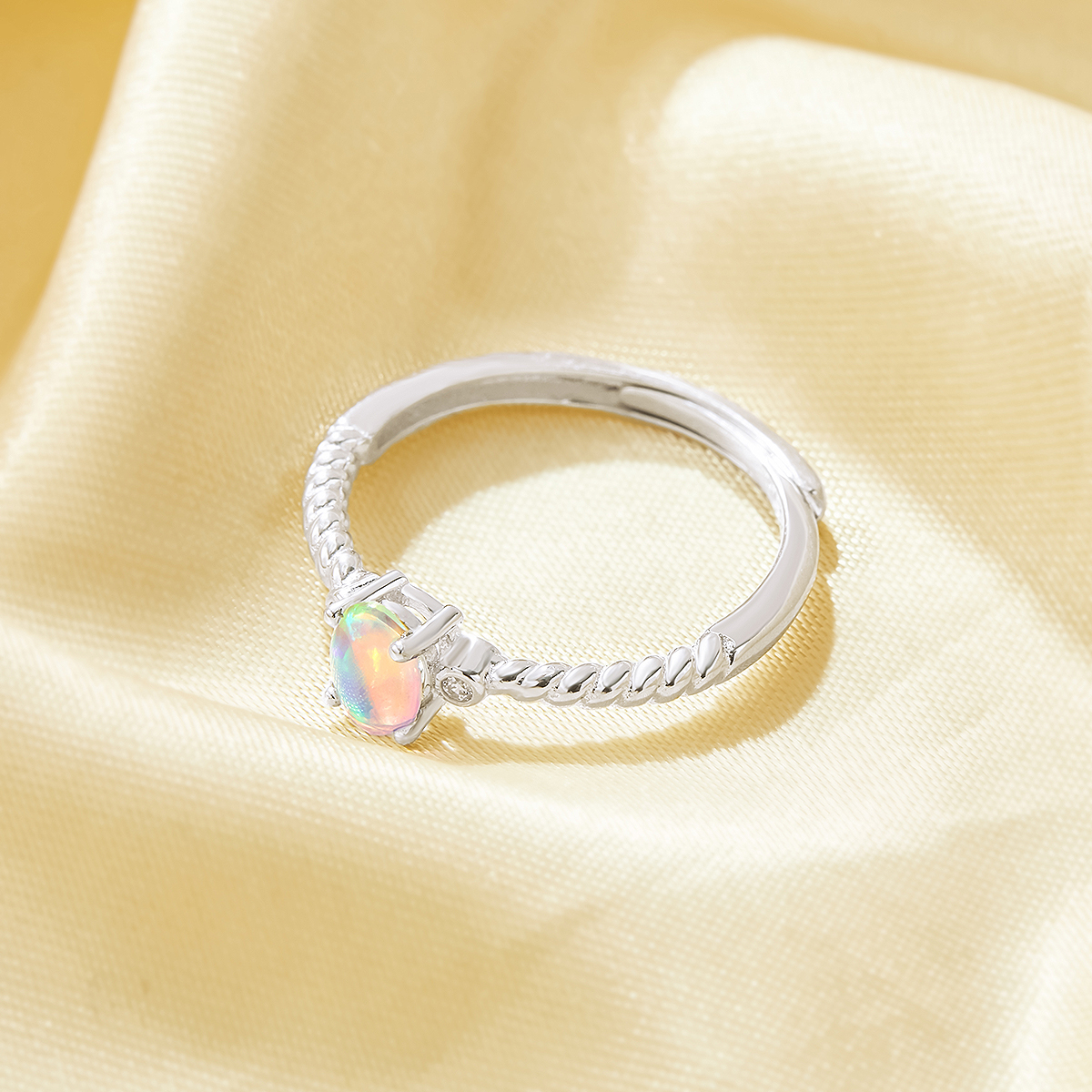 Simple Oval Ring With 4x6MM Color Change Simulated Opal,Solid 925 Sterling Silver Ring,Adjustable Ring,October Birthstone Ring 6220256 - Click Image to Close