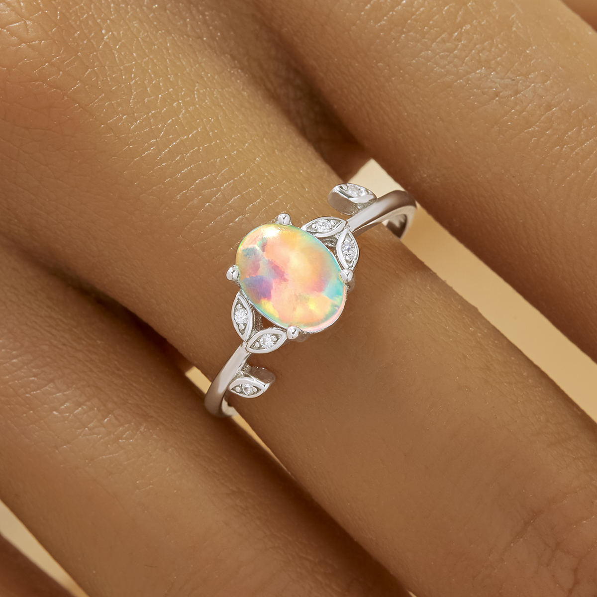 Tree Branch Leaf Oval Ring With 6x8MM Oval Color Change Simulated Opal,Solid 925 Sterling Silver Ring,Adjustable Ring,October Birthstone Ring 6220257 - Click Image to Close